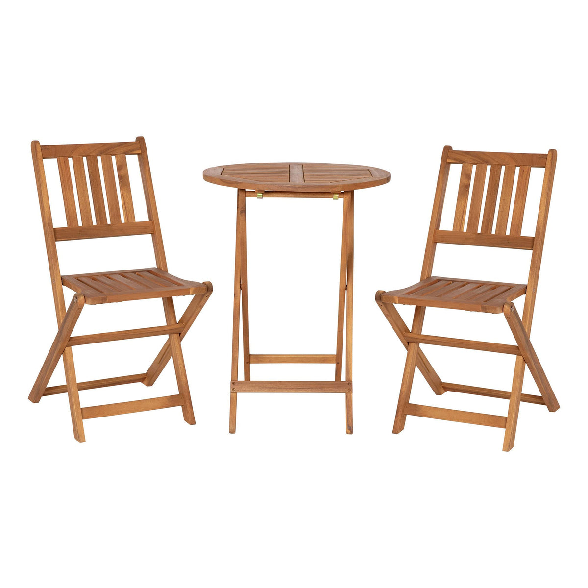 Flash Furniture Martindale 3 Piece Folding Patio Bistro Set - Natural Finish Acacia Wood - Indoor/Outdoor Round Table - 2 Chairs - Slatted Tabletop, Back and Seat