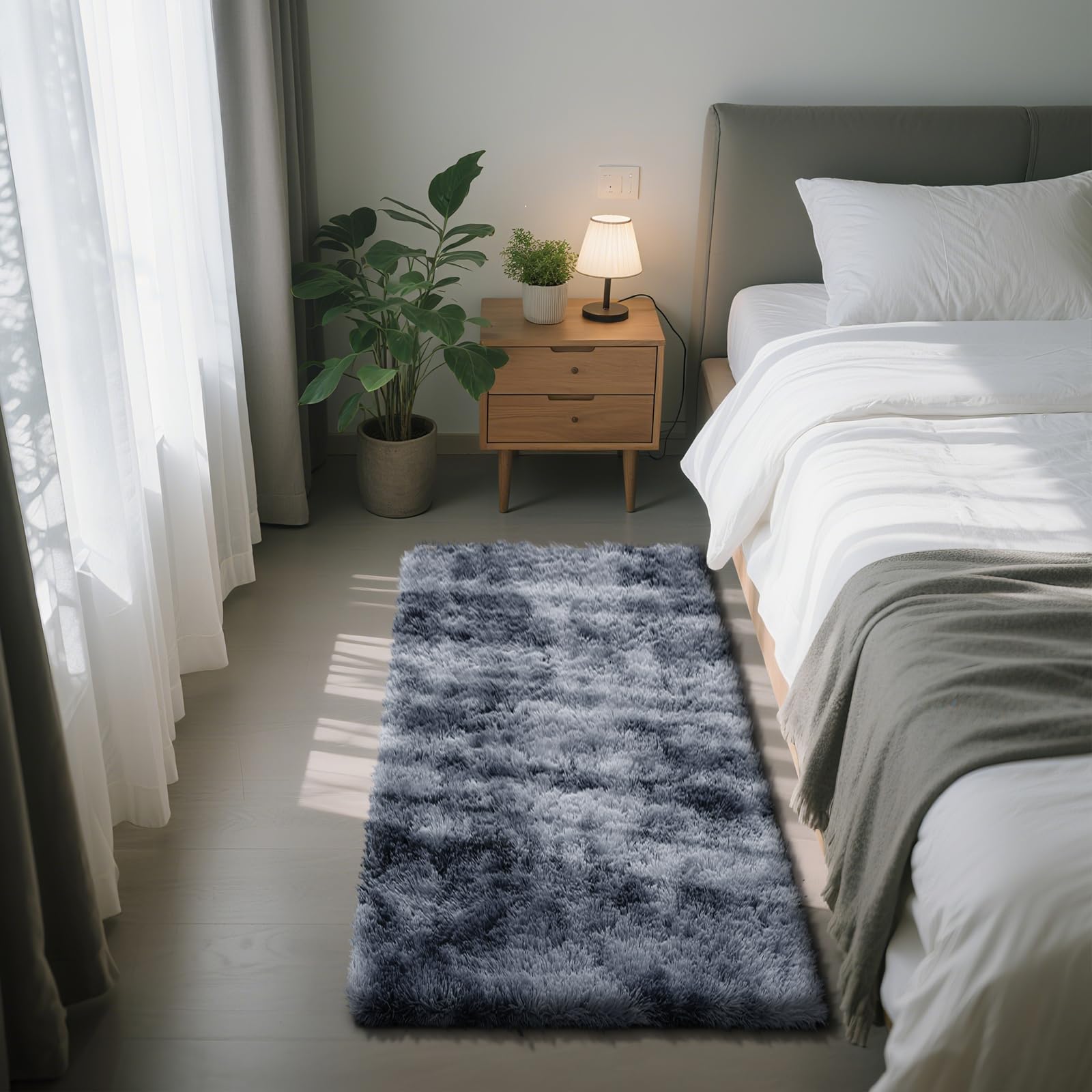 Fluffy Rug Shaggy Area Rug, Mottling Dark Grey 2x4 Area Rugs for Bedroom, Small Bedside Rug, Soft Fluffy Shaggy Entryway Throw R