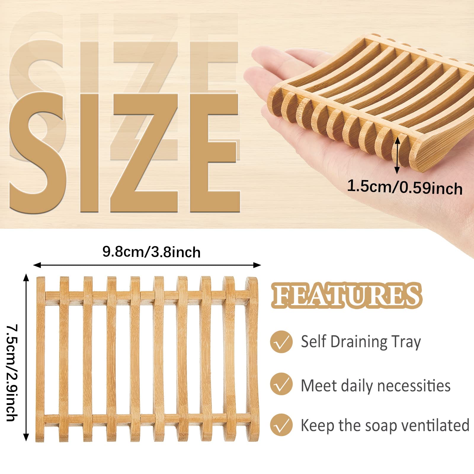 3 Pieces Bamboo Soap Dishes Self Draining Wooden Soap Dishes Wood Bar Soap Holder For Soap Sponge Dryer Bathroom Toilet Shower K