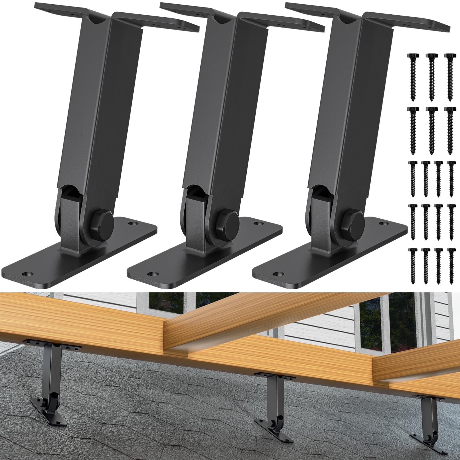 Heavy Duty Roof Riser Brackets Kit, Troptolky Adjustable Angle Pergola Brackets, Black Metal Roof Riser Beam Bracket For Roof Pe