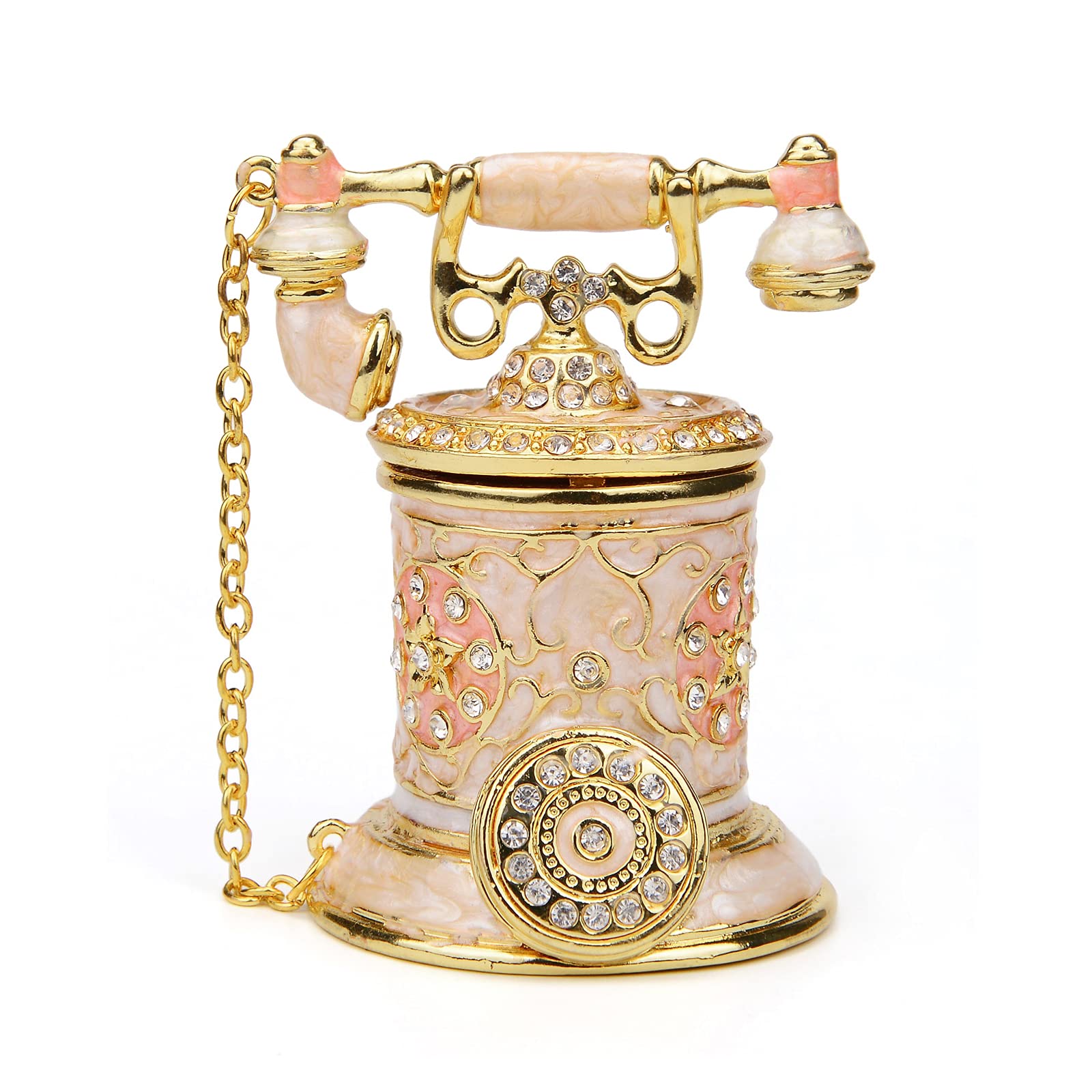 Furuida Vintage Telephone Trinket Box Hinged Enamel Hand Painted Jewelry Box Decorative Telephone Ornaments Gift for Home Decor 