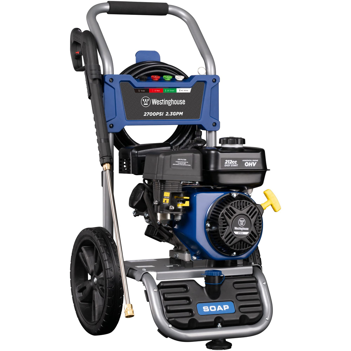 Westinghouse Wpx2700 Gas Pressure Washer, 2700 Psi And 2.3 Max Gpm, Onboard Soap Tank, Spray Gun And Wand, 4 Nozzle Set, Carb Co