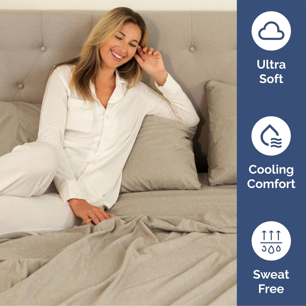Extra Deep Pocket Cal King Sheets - 4 Piece Breathable & Cooling Bed Sheets - Hotel Luxury Bed Sheet Set - Soft, Wrinkle Free & Comfy - Easily Fits Extra Deep Mattresses - Heathered Beige Sheets Set