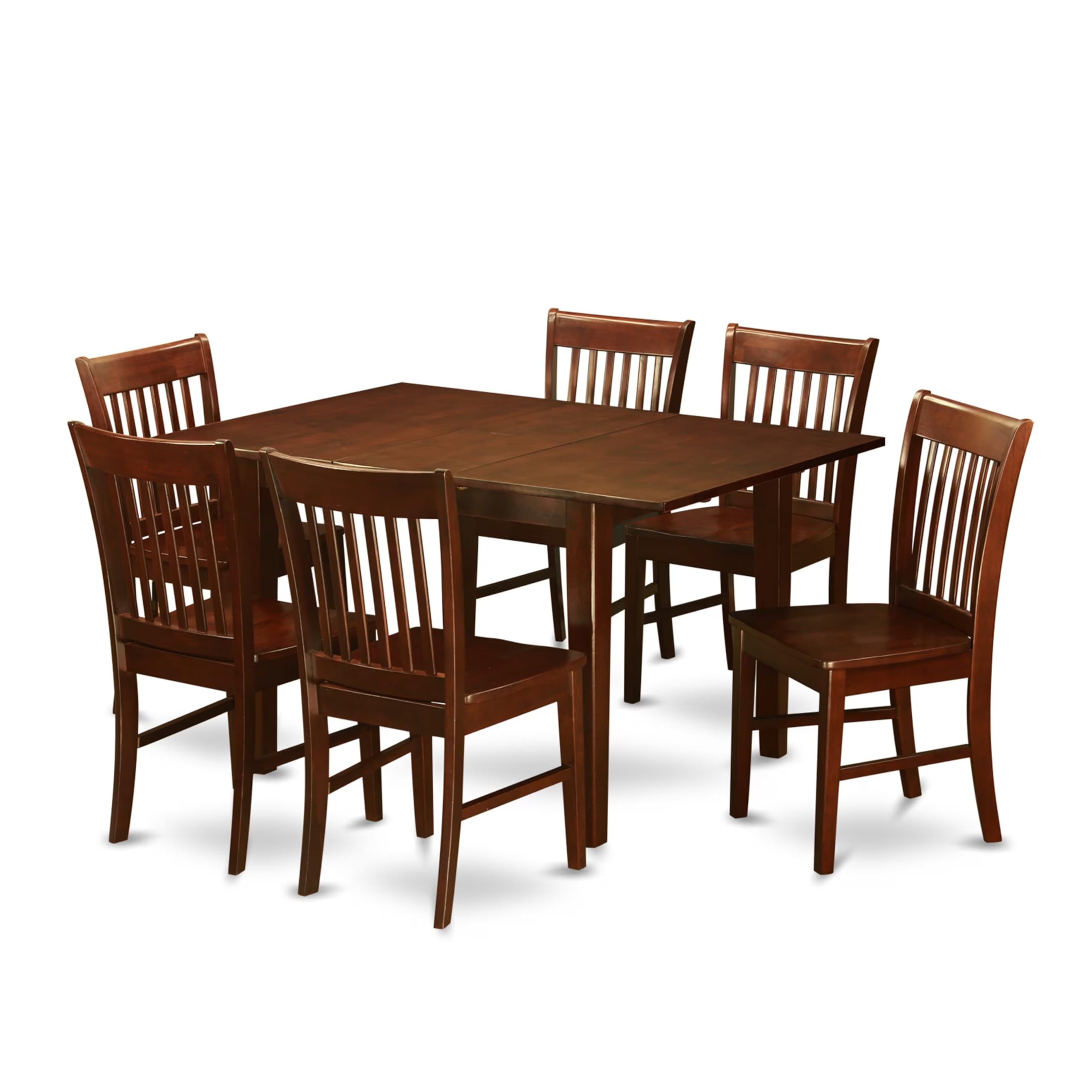 East West Furniture PSNO7-MAH-C 7 Piece Dining Room Furniture Set Consist of a Rectangle Wooden Table with Butterfly Leaf and 6 Linen Fabric Upholstered Chairs, 32x60 Inch, Mahogany