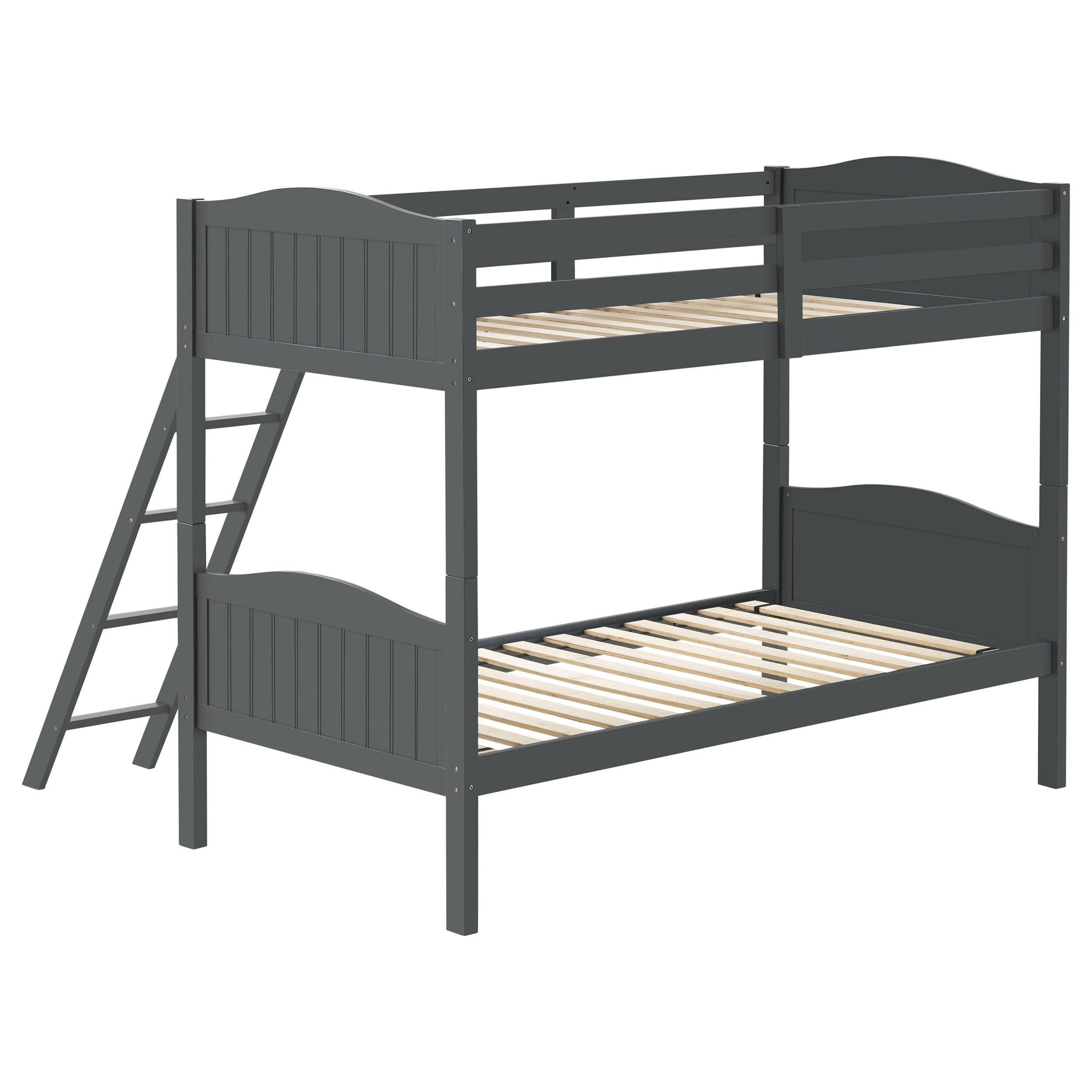 Coaster Home Furnishings Arlo Transitional Wood Twin Over Twin Size Bunk Bed Frame with Ladder and Guardrails Fully Slatted Mattress Ready Foundation Grey 405053GRY