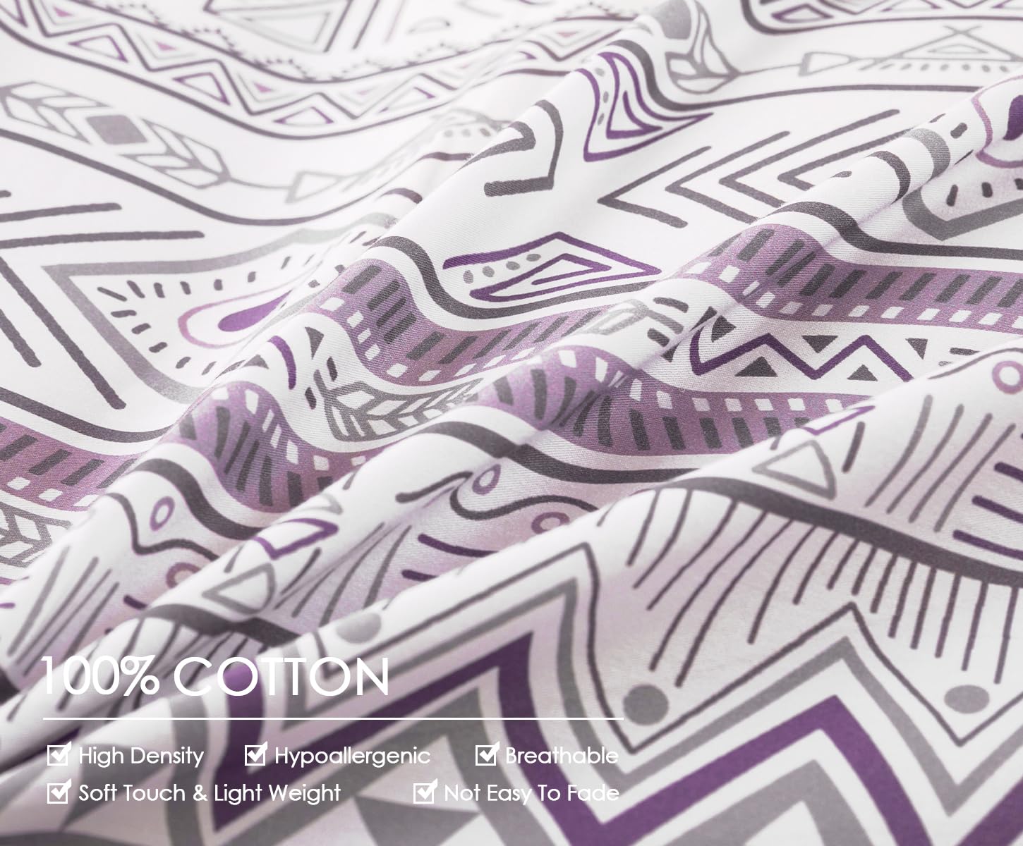 Sleepbella Boho Chic Striped King Size Duvet Cover Set - 100% Cotton With Button Closure In White And Purple
