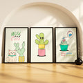 SoulAbiti Kawaii Cactus Motivation set of 3 Framed Wall Print 12x18 inch Black Frame PlexiGlass Cute Art ready to hang for livi