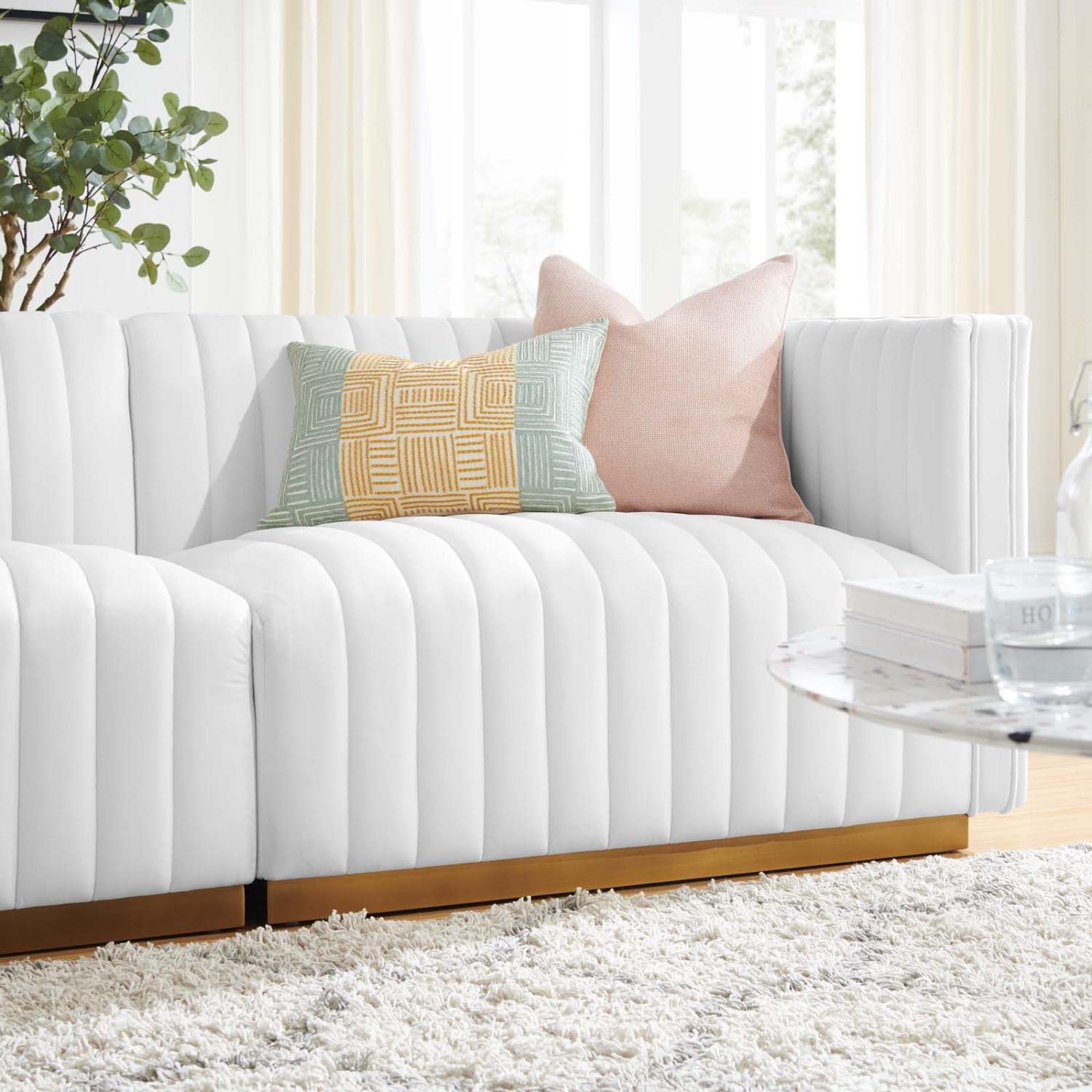 Modway Conjure Channel Tufted Performance Velvet Loveseat In Gold/White