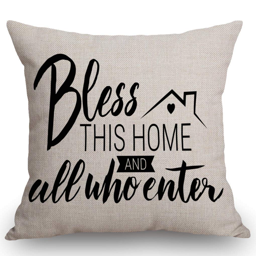 Ssoiu Motivation Throw Pillow Cover, Bless This Home And All Who Enter Cotton Linen Throw Pillow Case Cushion Cover Pillowcase F