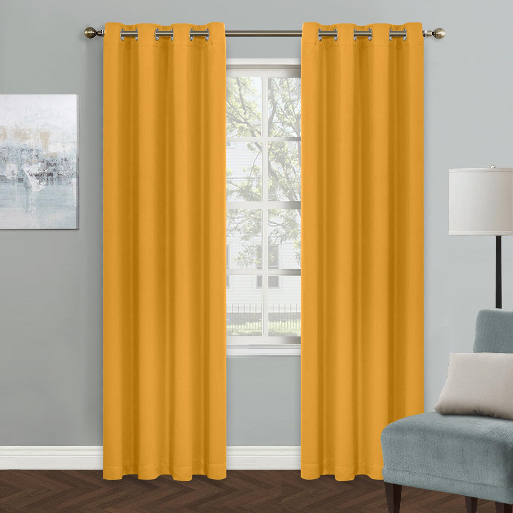 MYSKY HOME Yellow Blackout Curtains for Living Room Bedroom Curtains 84 Inches Long Grommet Room Darkening Window Curtains Therm