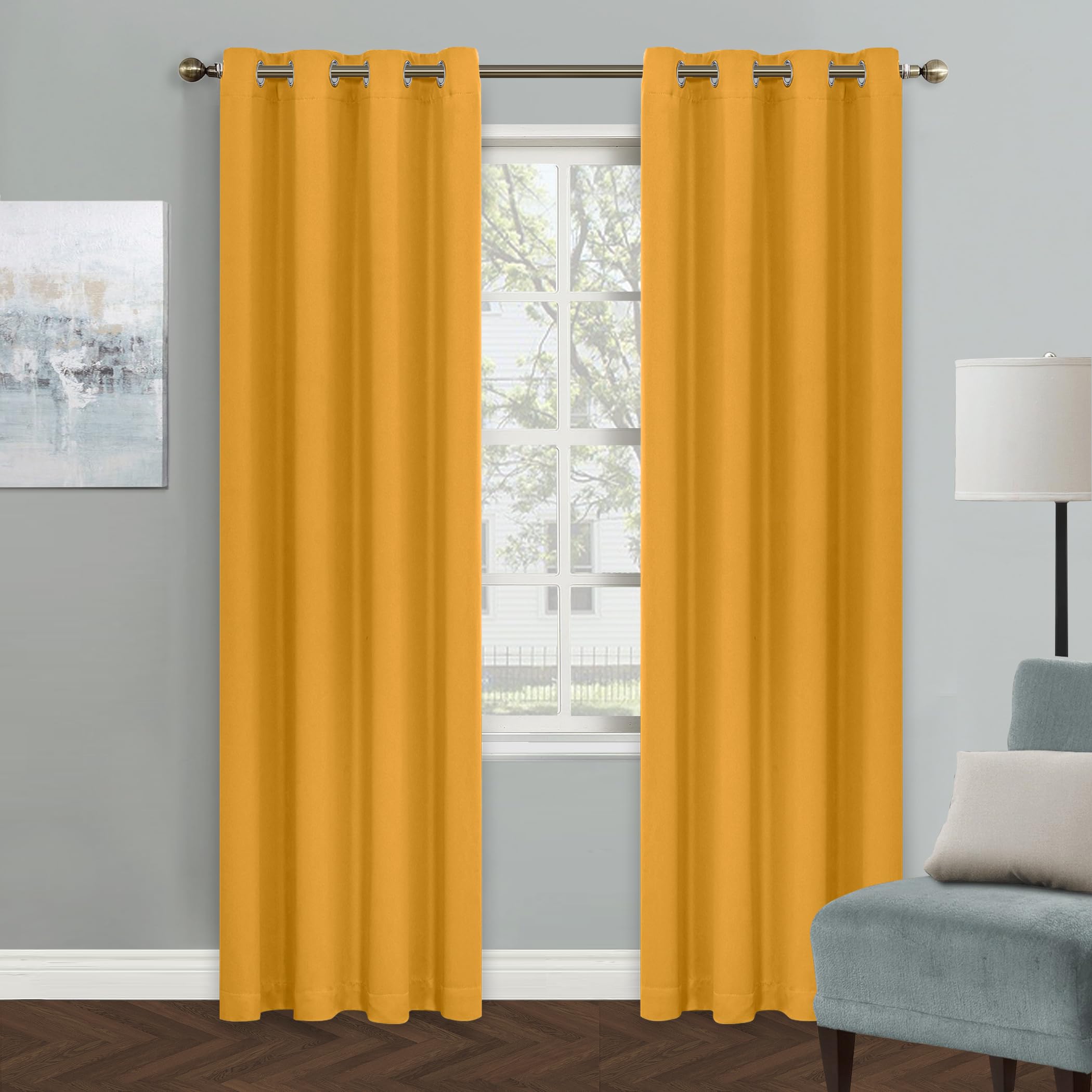 MYSKY HOME Yellow Blackout Curtains for Living Room Bedroom Curtains 84 Inches Long Grommet Room Darkening Window Curtains Therm