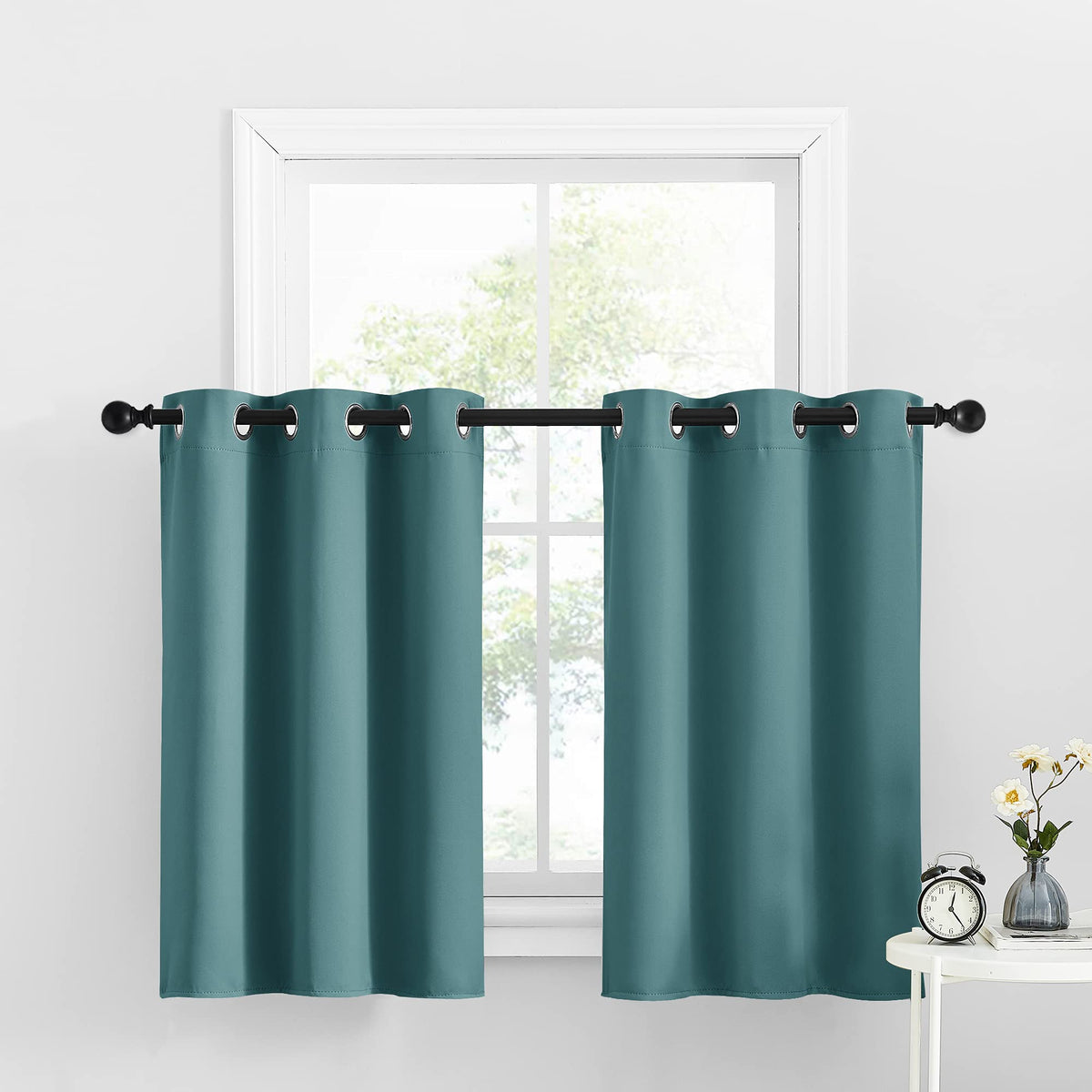 Nicetown Blackout Short Small Curtains For Half Window, Grommet Top Room Darkening Window Valance Tiers For Kitchen/Bathroom/Chr