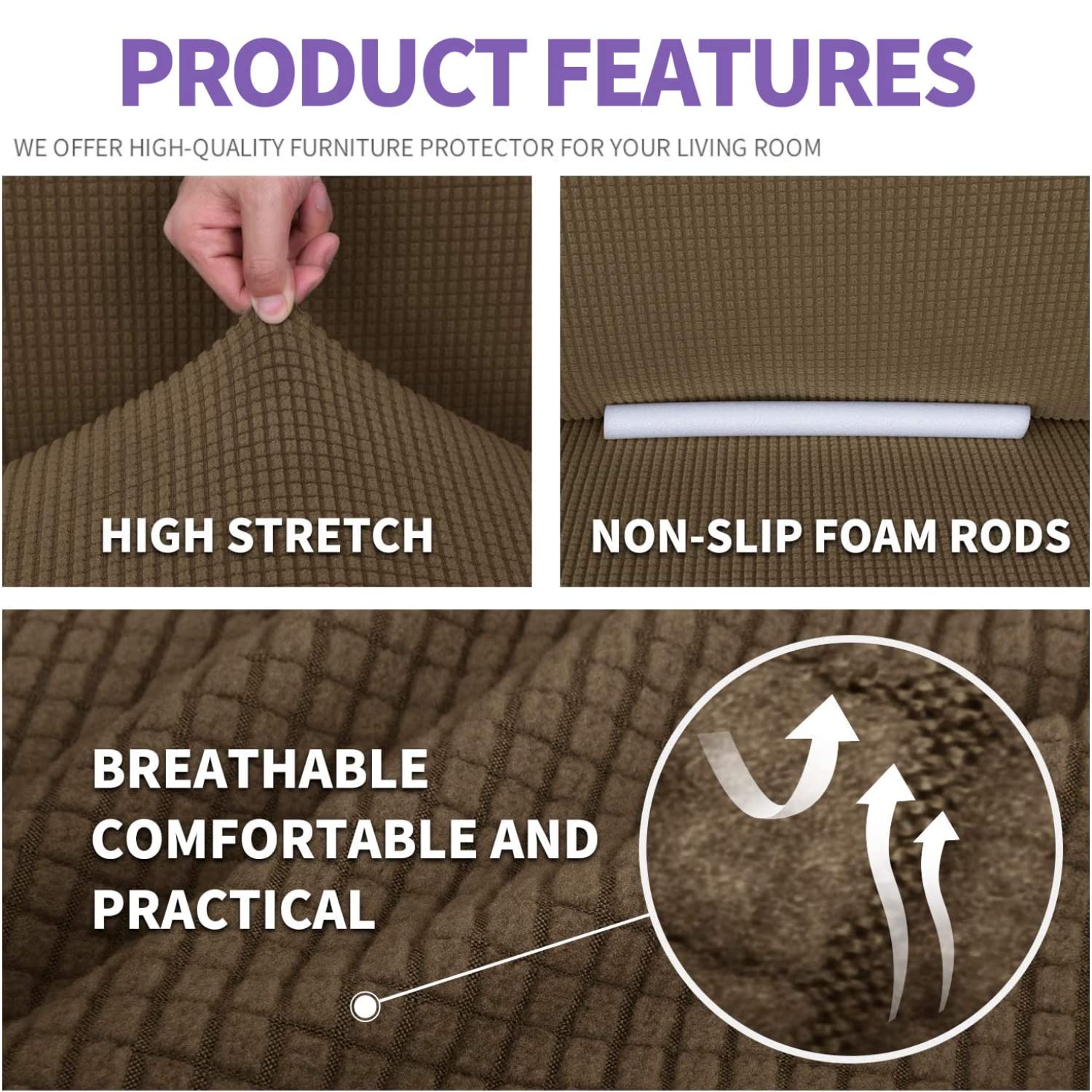 Znsayotx Super Stretch Chair Slipcover Universal Sofa Chair Covers For Living Room Dogs Pet Furniture Protector Spandex Armchair Slipcovers With Anti Slip Foam Sticks (Brown, Chair)