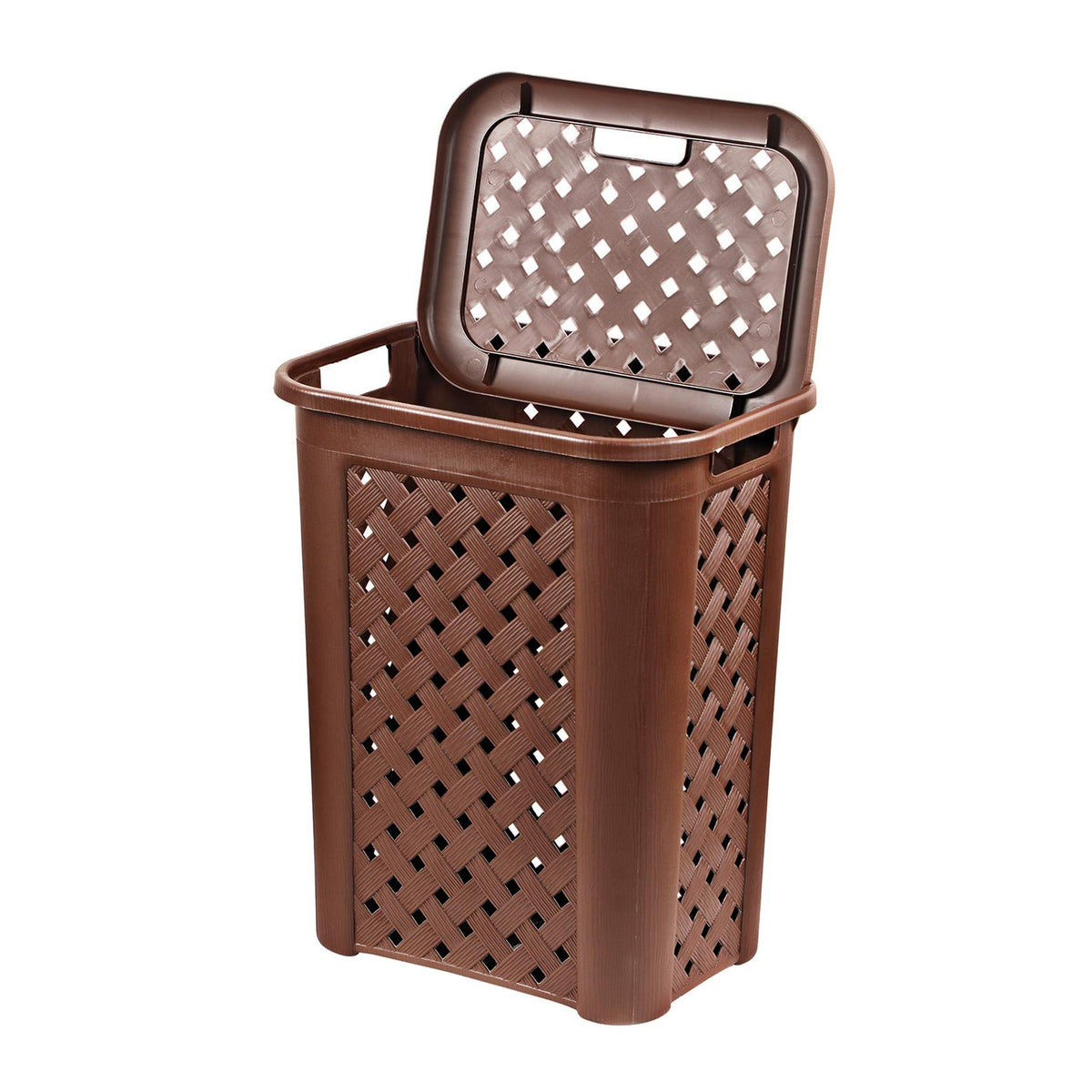Cello Classic Plastic Laundry Basket with Lid, 50 Litres, Brown | Lightweight and Portable | Storage Organizer | Convenient Hand