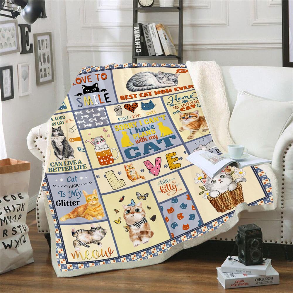 Trikptey Cat Blanket, Cat Gifts For Cat Lovers, Cat Lover Gifts For Women Girls, Cat Mom Gifts, Cute Funny Cartoon Cat Themed Pr
