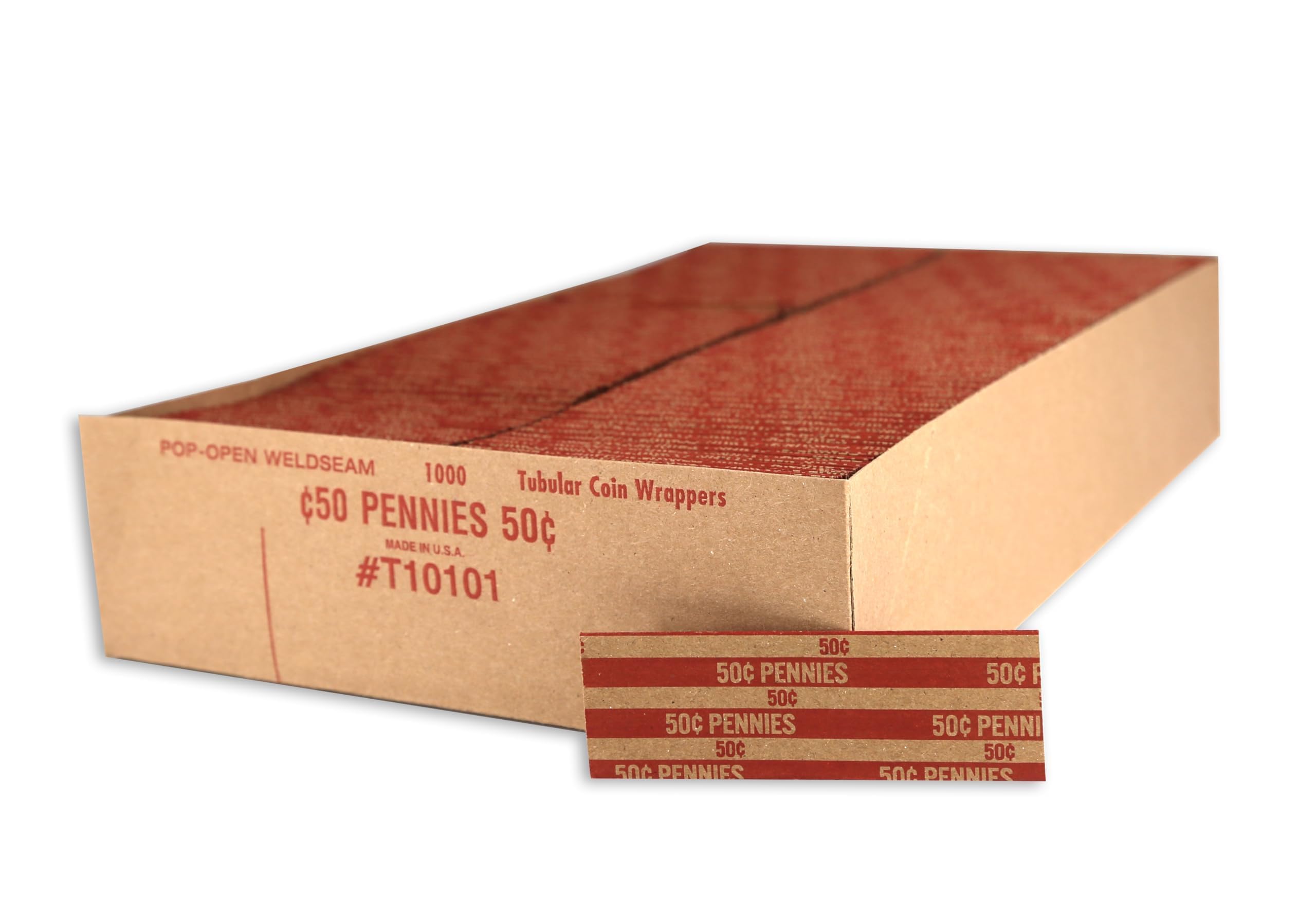 Huron Flat Coin Wrapper, Penny Rolls $.50 Cent Red (1,000 Pcs)