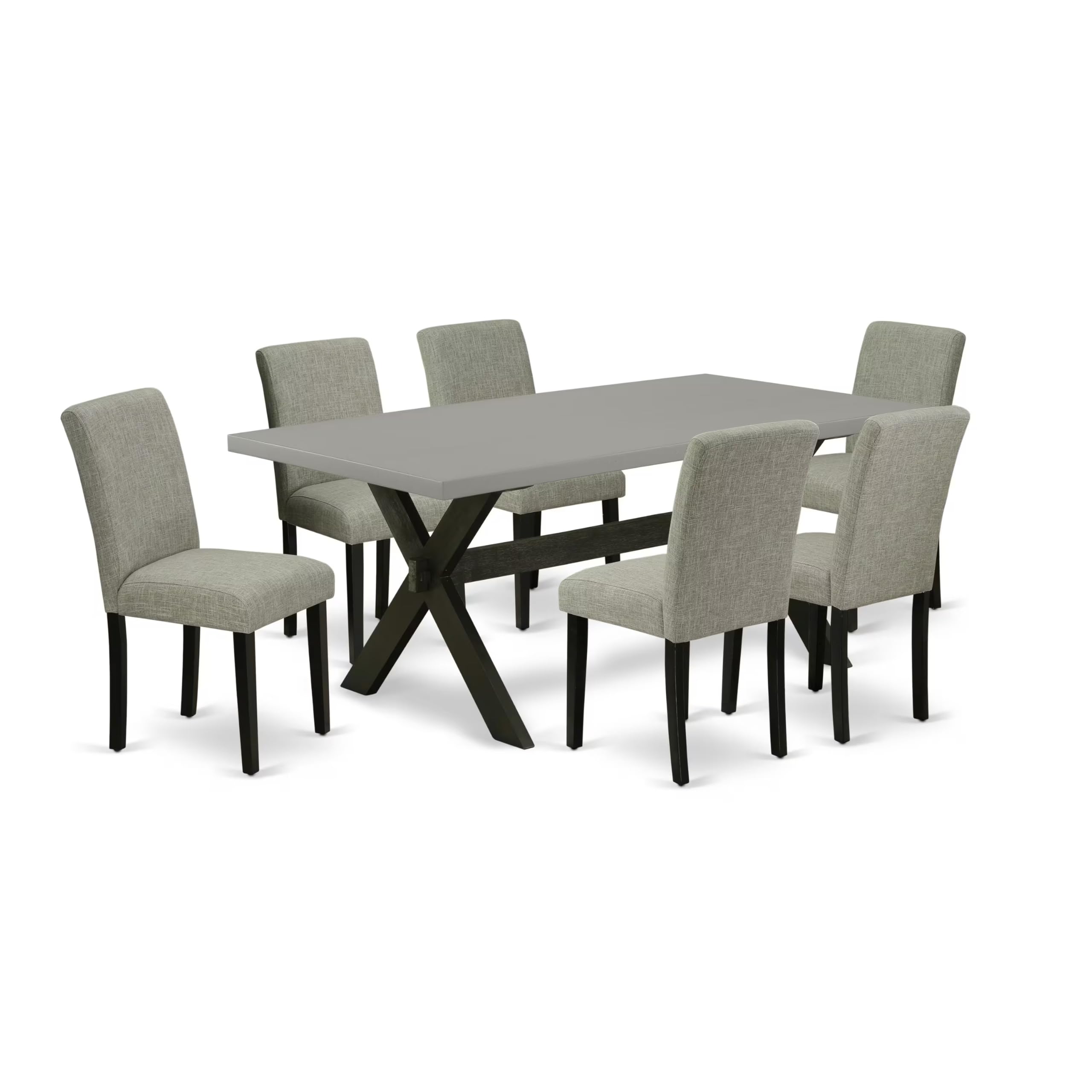 East West Furniture X697Ab106-7 7 Piece Kitchen Table Set Consist Of A Rectangle Dining Table With X-Legs And 6 Shitake Linen Fabric Parson Dining Chairs, 40X72 Inch, Multi-Color