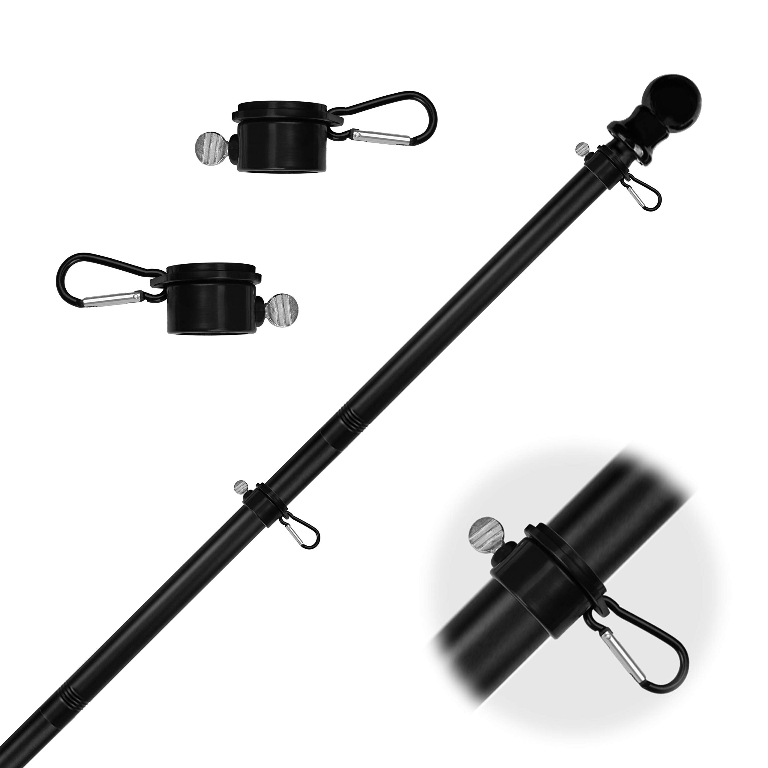 Hoosun 6 Ft Flag Pole Kit With 2 Rotating Rings And Flag Pole Clips,Flag Poles For Outside House,Black Stainless Steel Adjustabl