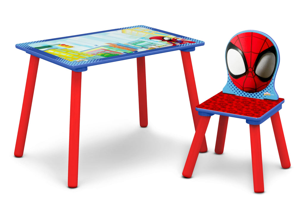 Delta Children Marvel Spidey and His Amazing Friends Toddler Bed, Table, Chair and Toy Box Set Blue/Red Wood