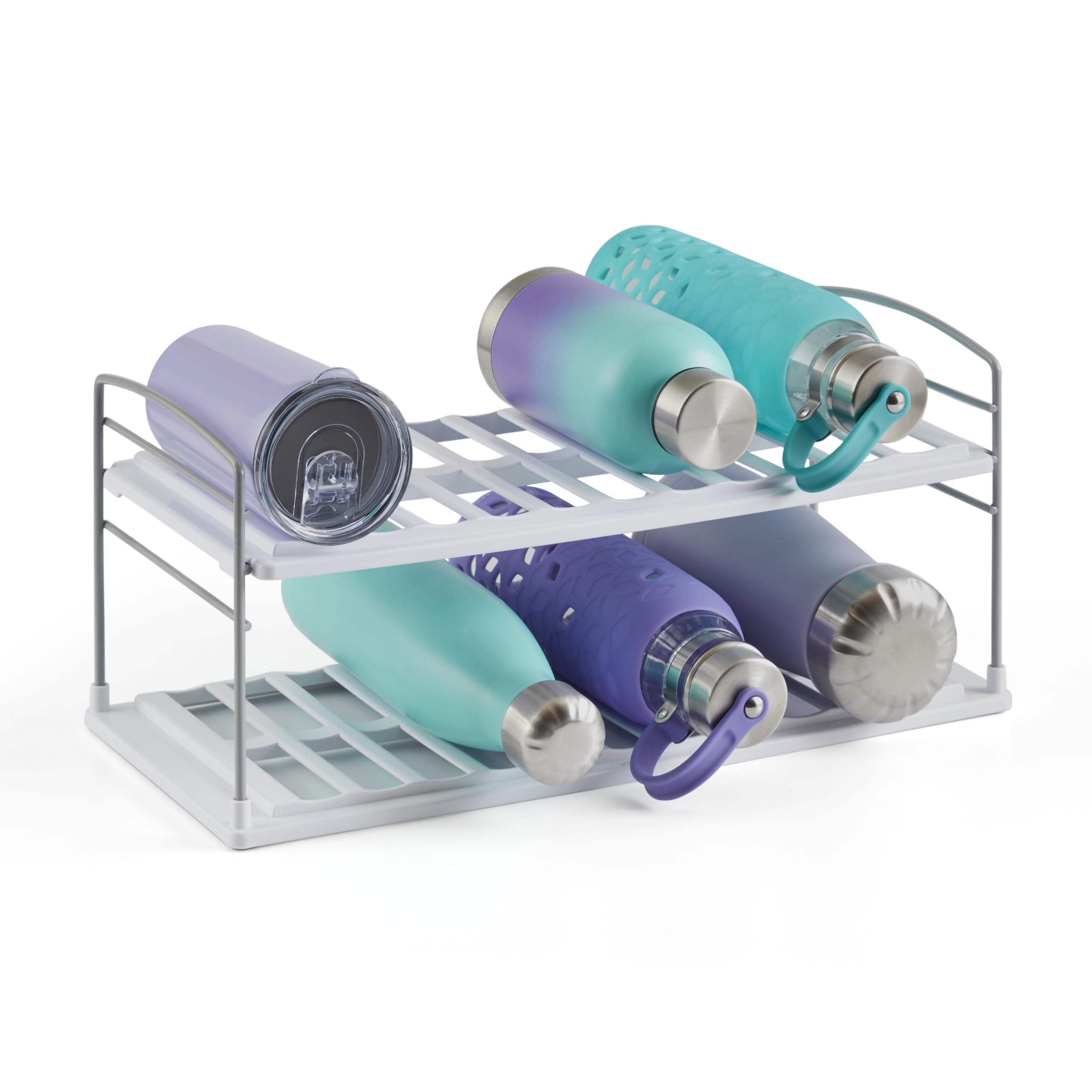 YouCopia UpSpace Water Bottle and Travel Mug Cabinet Organizer, Adjustable Storage Rack for Kitchen Organization, 2-Shelf Wide