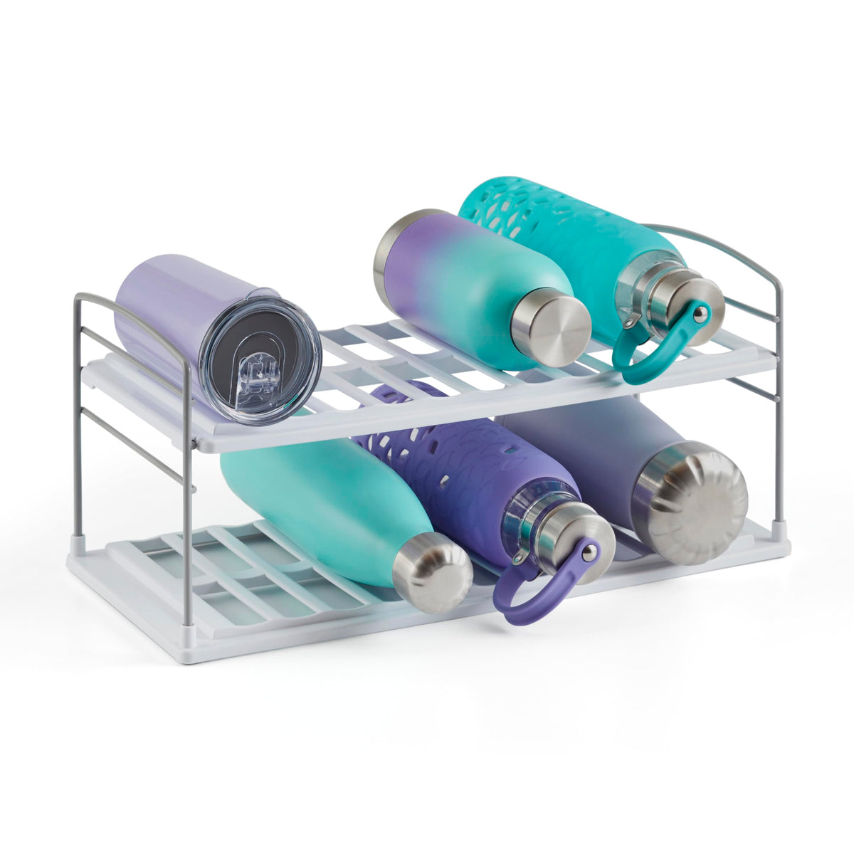 YouCopia UpSpace Water Bottle and Travel Mug Cabinet Organizer, Adjustable Storage Rack for Kitchen Organization, 2-Shelf Wide