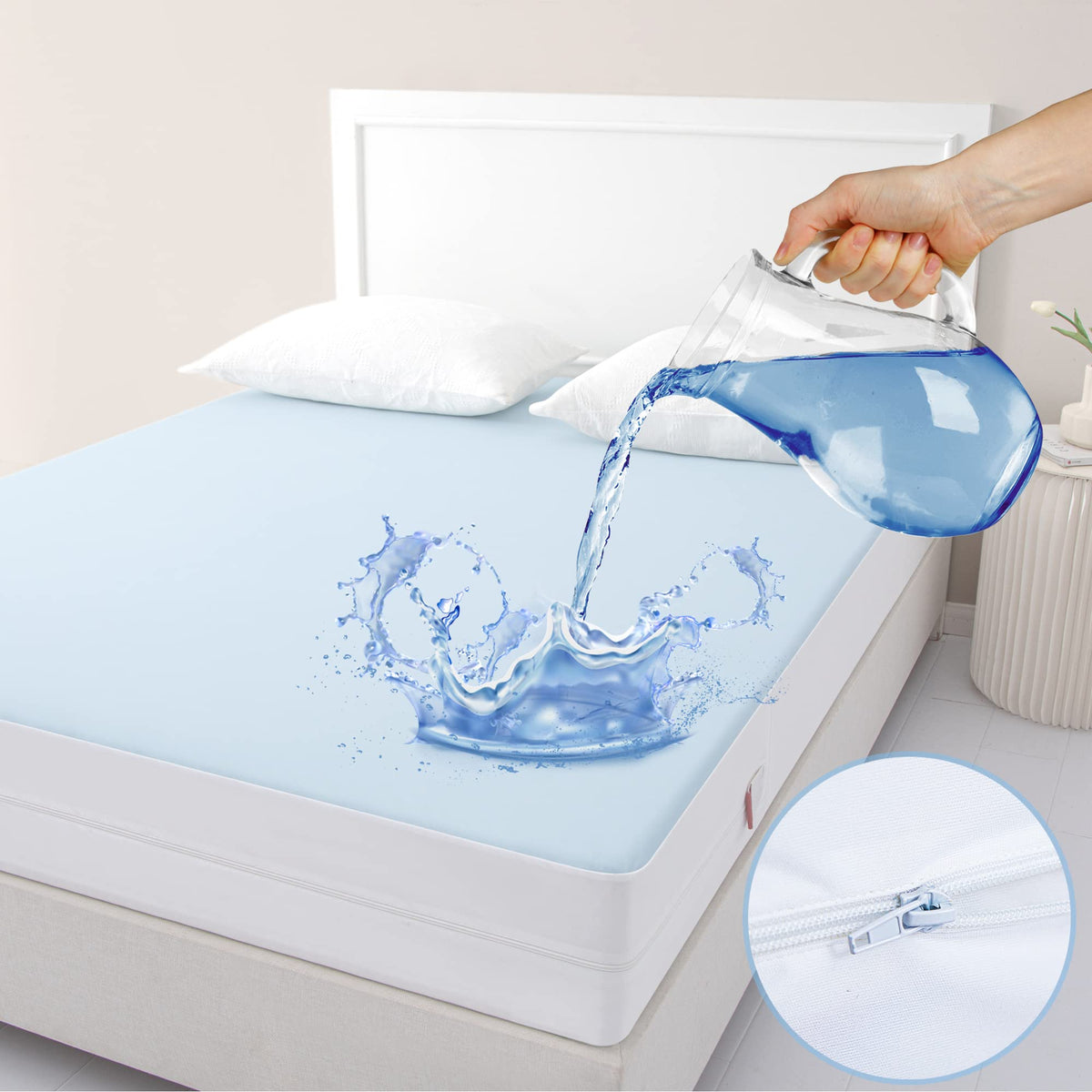 Jet 'S Home Twin Zippered Mattress Encasement - 6 Sided Waterproof Mattress Protector With Zipper - Machine Washable Mattress Co