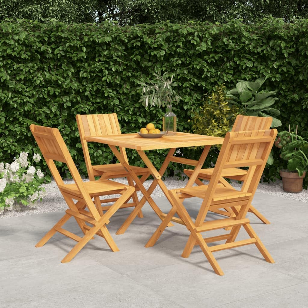 vidaXL 5 Piece Patio Dining Set – Solid Teak Wood Construction, Foldable, with Comfortable Backrest and Sturdy Tabletop, Ideal for Garden, Deck or Patio Dining