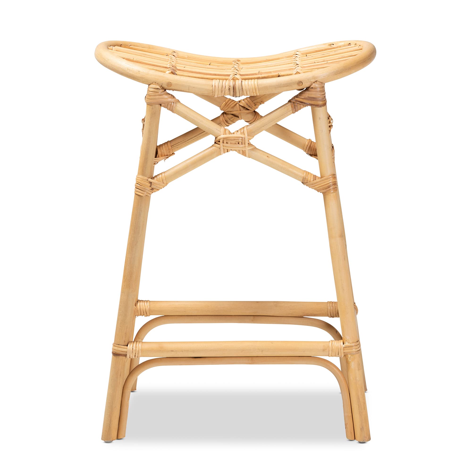 Baxton Studio Elgon Natural Rattan Stool, Counter Height