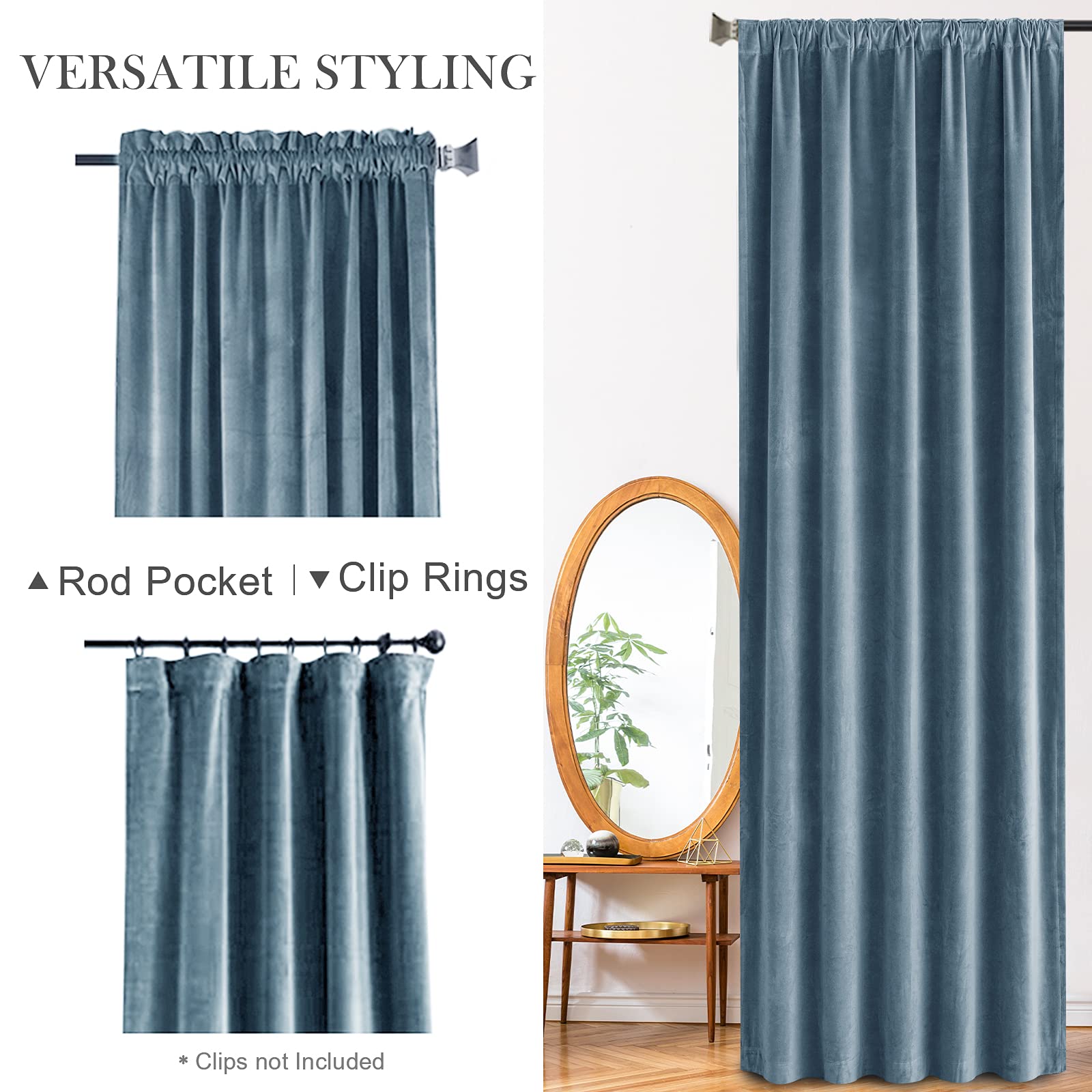 Lazzzy Velvet Blackout Curtains Blue Thermal Insulated Drapes For Bedroom Living Room Darkening 108 Inches Extra Long Window Treatments Super Soft Luxury Rod Pocket 2 Panels Dark Slate