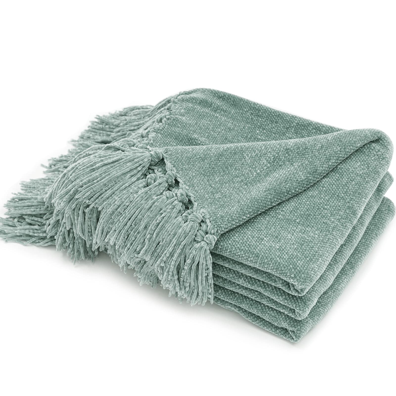 Recyco Throw Blanket Soft Cozy Chenille Throw Blanket With Fringe Tassel For Couch Sofa Chair Bed Living Room Gift (Sage, 60' X