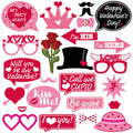 BASEMMAHER Valentine's Day Photo Booth Props Lovers Selfie Photobooth Props for Photography Funny Heart Rose Glasses Beard Lips 