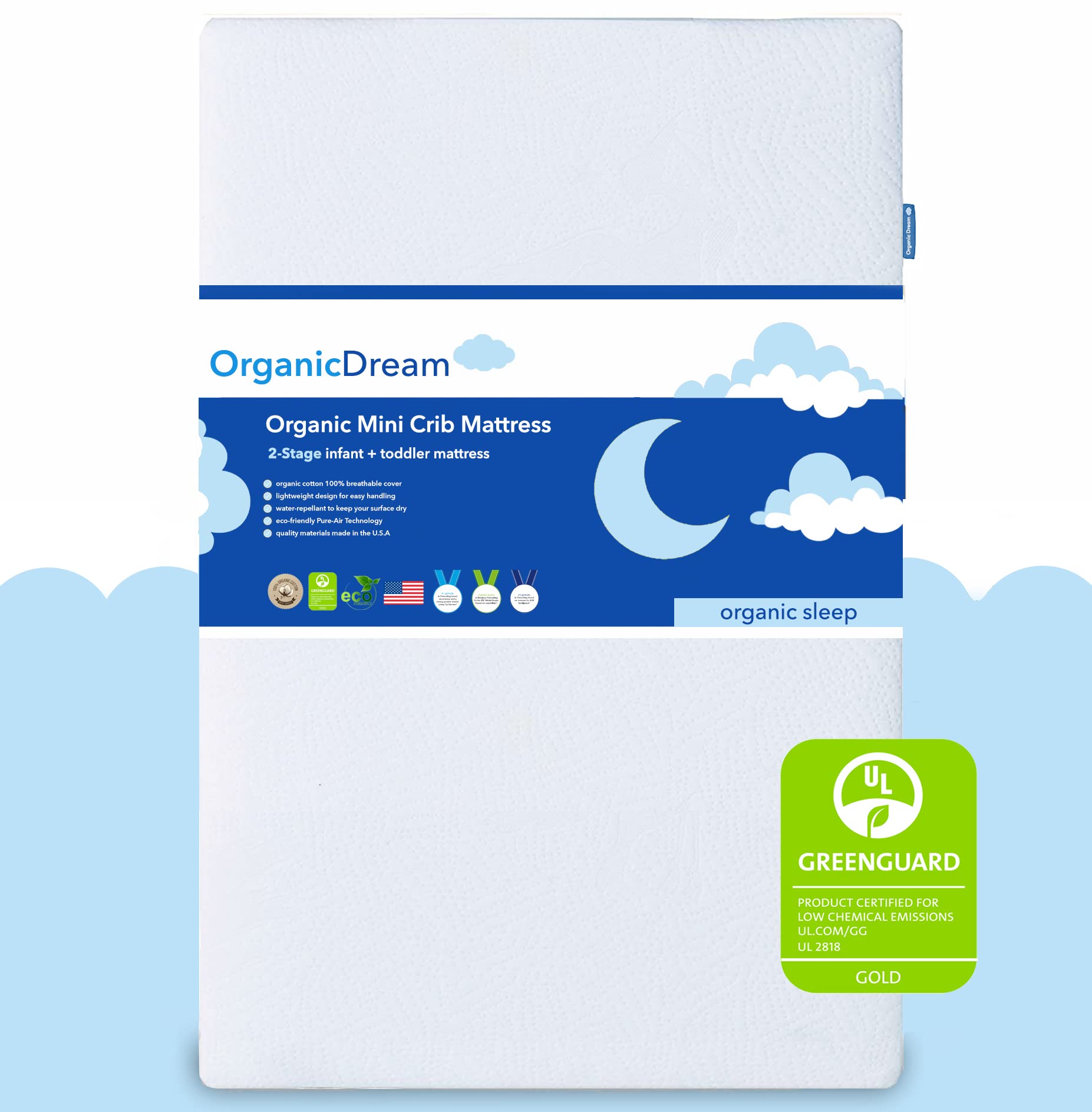 Organic Dream 5 ' Mini Crib Mattress - 100% Breathable Proven To Reduce Suffocation Risk - Greenguard I 2-Stage I Washable I Ex
