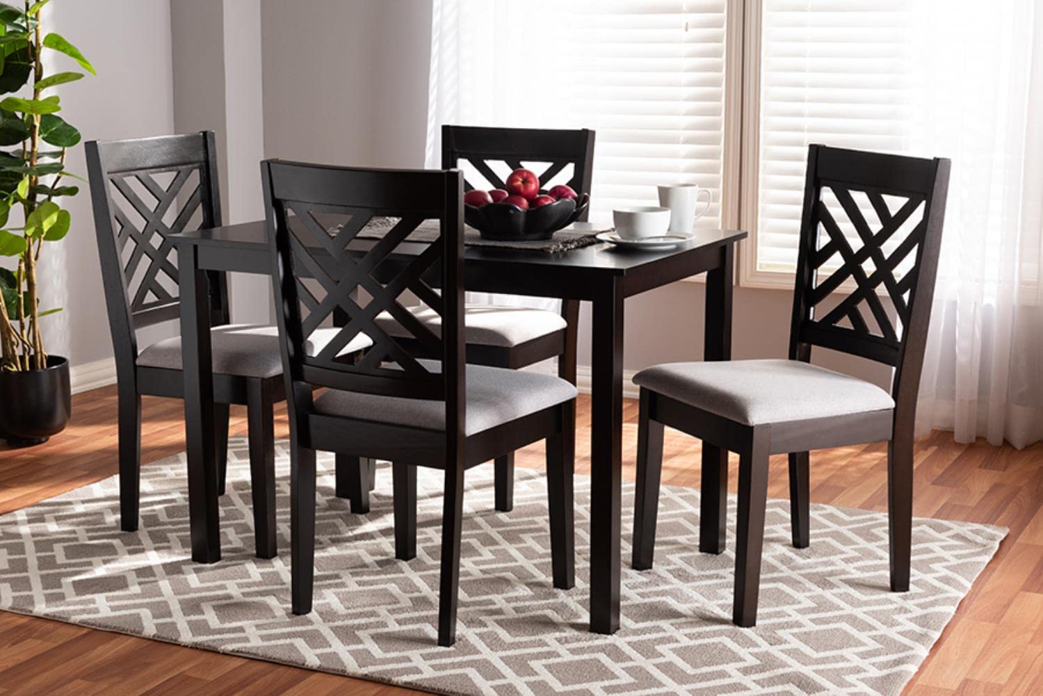 Baxton Studio Caron 5-Piece Wood Dining Set in Gray and Espresso Brown