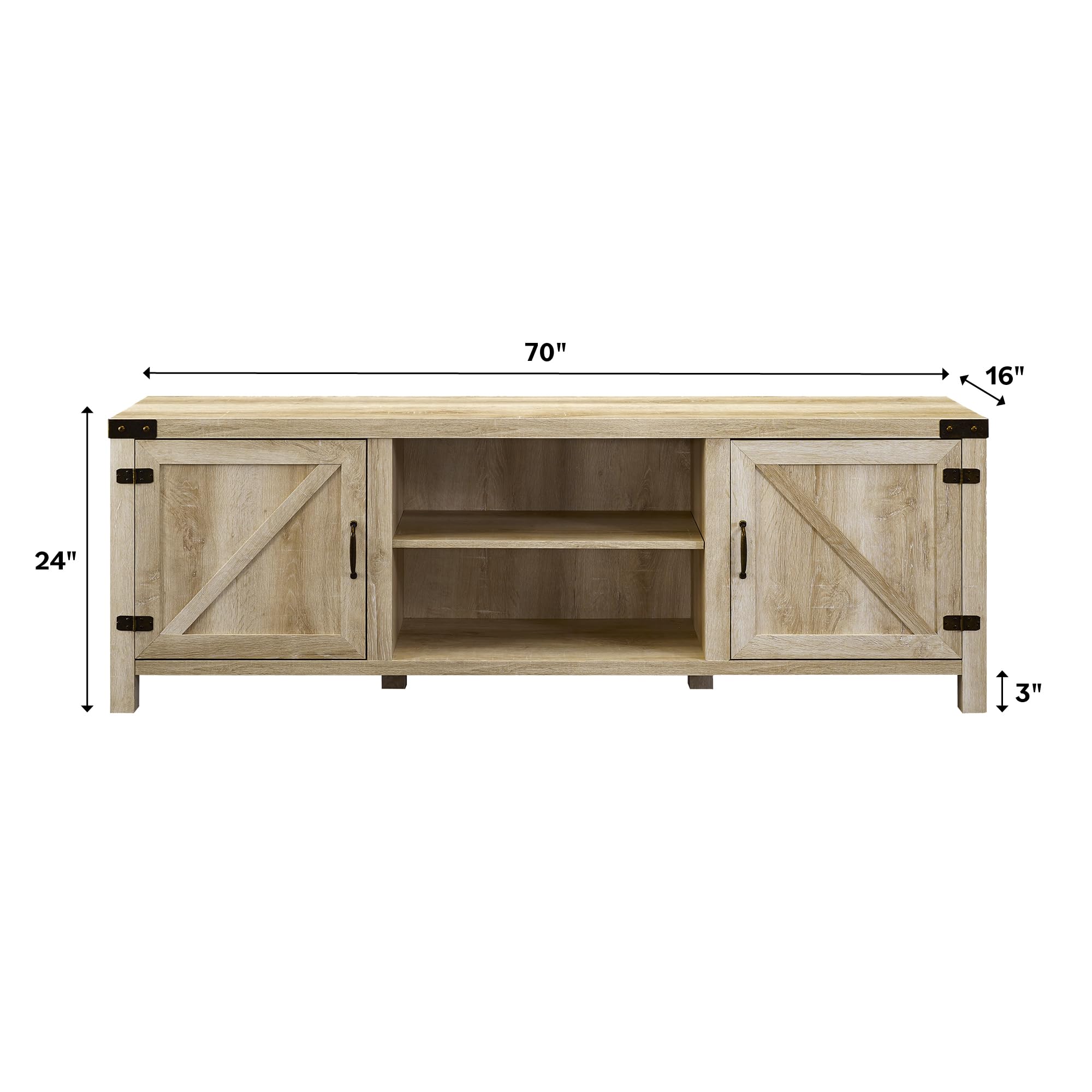 Walker Edison Georgetown Modern Farmhouse Double Barn Door Tv Stand For Tvs Up To 80 Inches, 70 Inch, White Oak, Without Fireplace