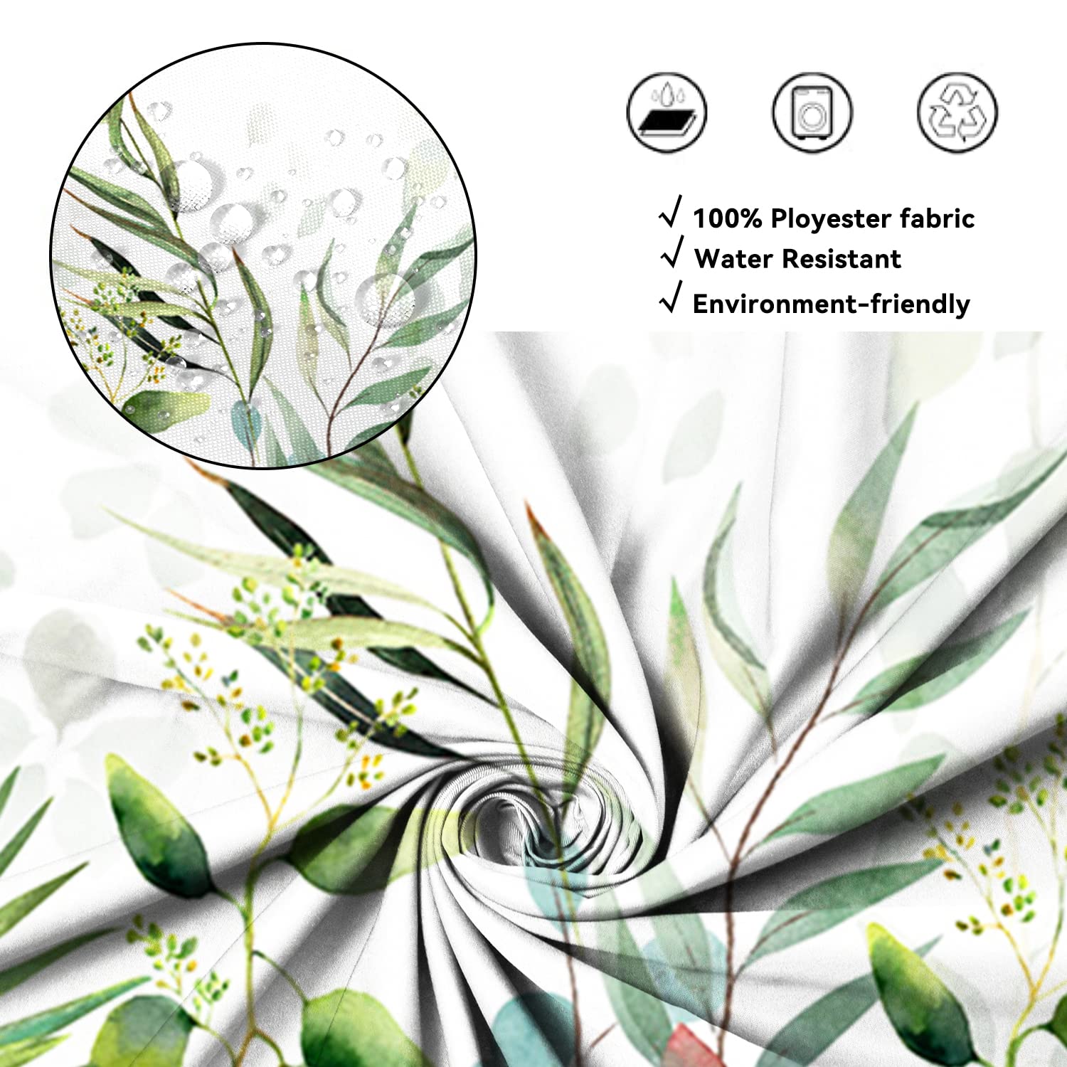 Awert Stall Shower Curtain Plants For Bathroom,Waterproof Quick-Drying Green Leaves Stall Size Shower Curtain Set With Hooks 36X