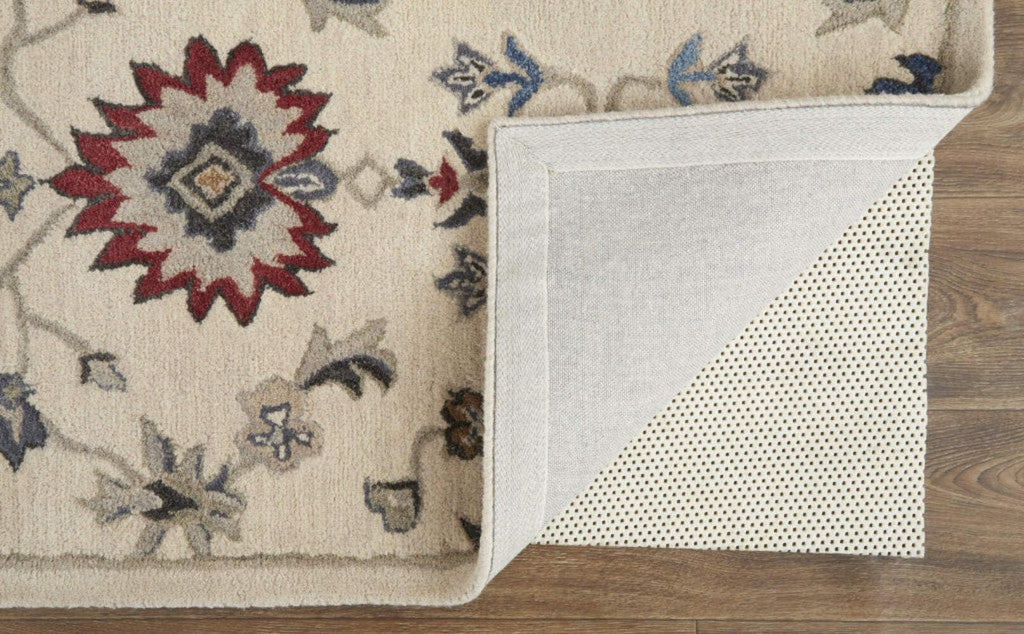 HomeRoots 514819 9 x 12 ft. Ivory Blue & Tan Wool Floral Hand Tufted Handmade Stain Resistant Rectangle Area Rug
