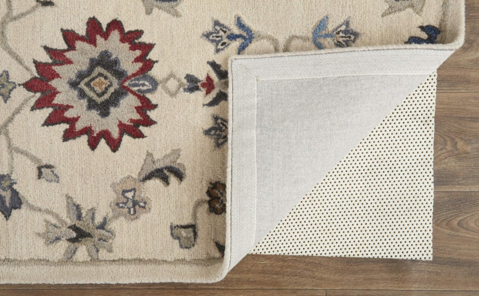 HomeRoots 514819 9 x 12 ft. Ivory Blue & Tan Wool Floral Hand Tufted Handmade Stain Resistant Rectangle Area Rug