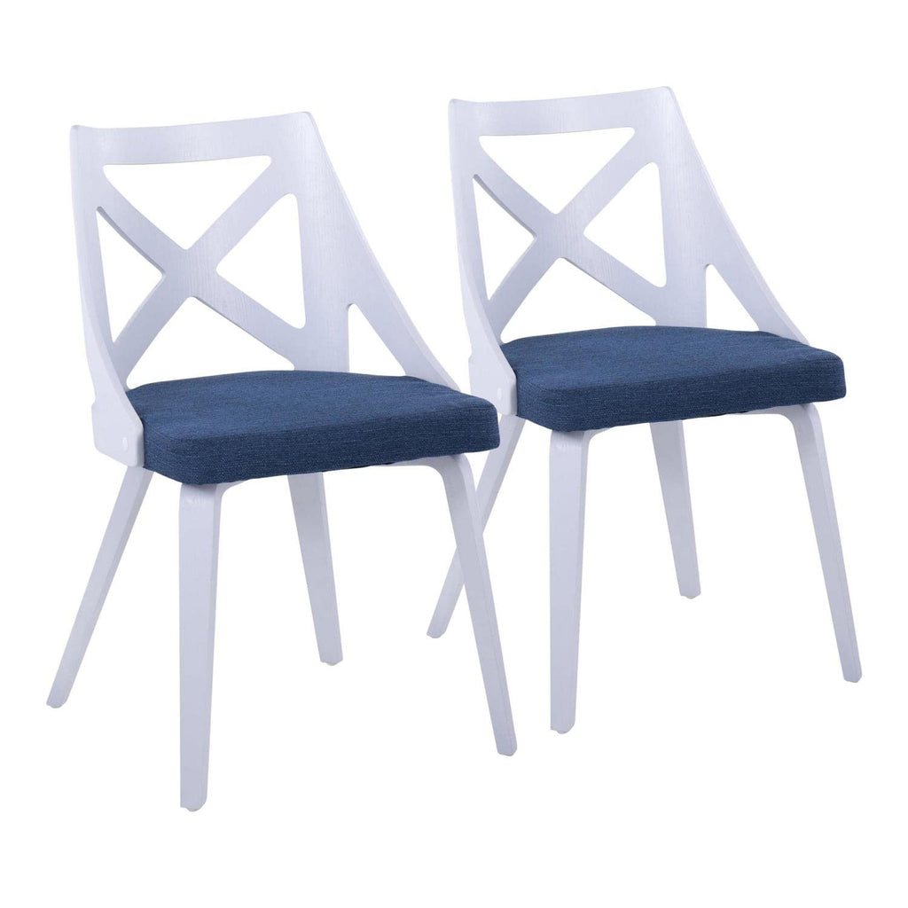 Charlotte Farmhouse Chair In White Textured Wood And Blue Fabric By Lumisource - Set Of 2