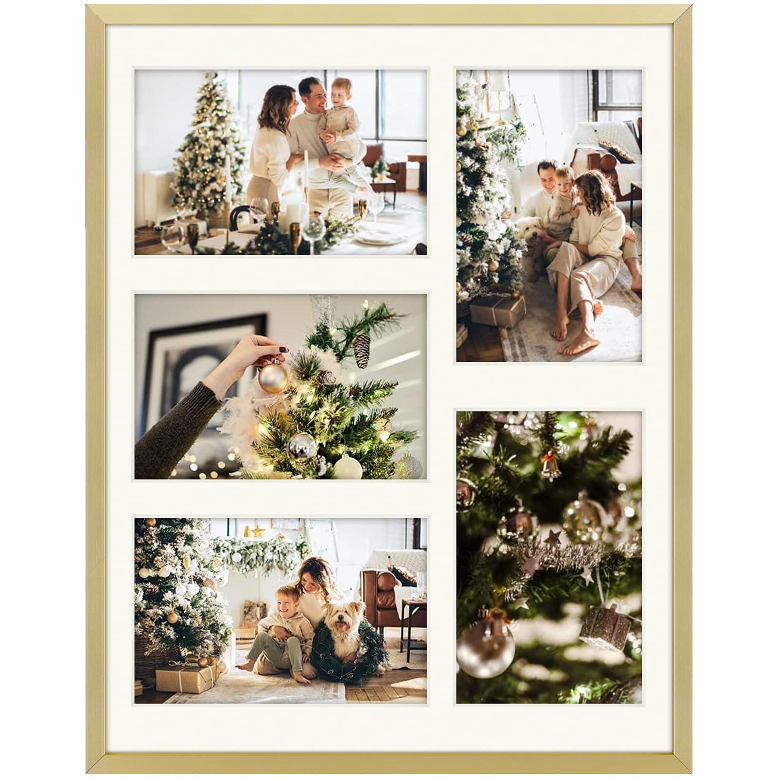 Golden State Art, 11x14 Gold Aluminum Metal Frame with Ivory Mat - Displays Five 4x6 Photos - Real Glass, Sawtooth Hangers, Swiv