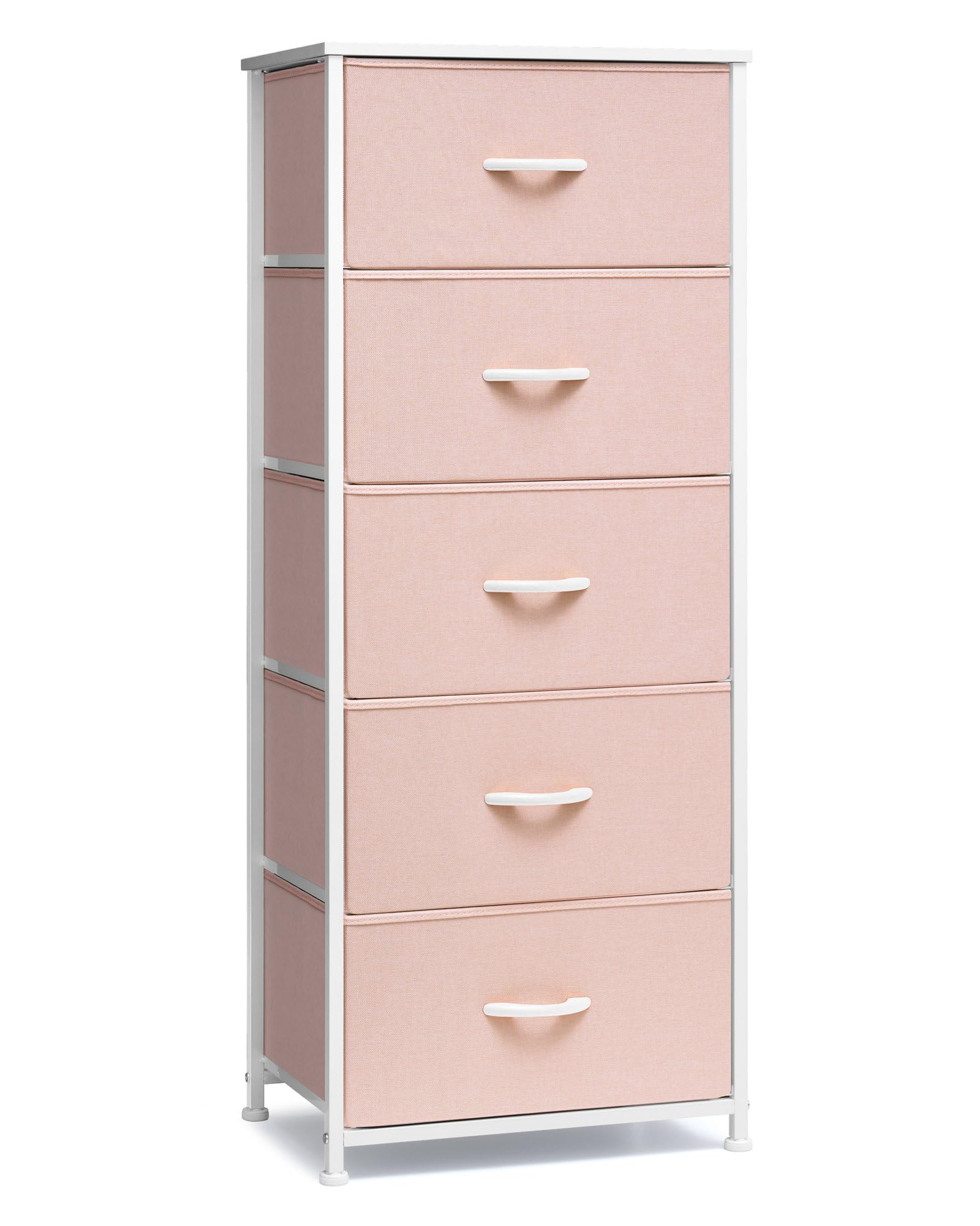 Crestlive Products Tall Dresser For Girls Bedroom, Chest Of 5 Drawers, Fabric Storage Tower, Clothing Organizer For Bedroom, Hallway, Entryway, Closets, Nursery(Pink)