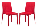 LeisureMod Modern Indoor/Outdoor Home Decorative Furniture Weave Mace Dining Chair (Armless), Set of 2 - Red