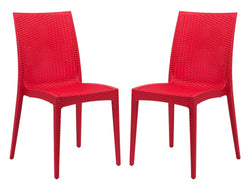 LeisureMod Modern Indoor/Outdoor Home Decorative Furniture Weave Mace Dining Chair (Armless), Set of 2 - Red