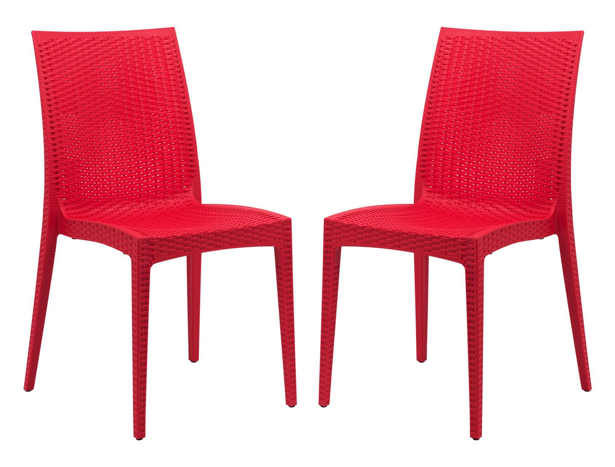 LeisureMod Modern Indoor/Outdoor Home Decorative Furniture Weave Mace Dining Chair (Armless), Set of 2 - Red