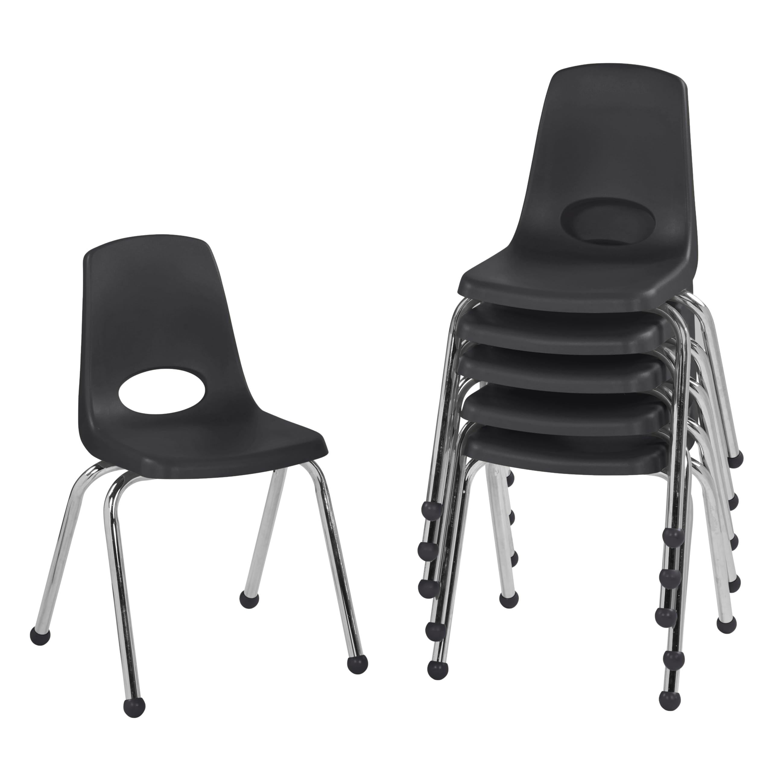 Factory Direct Partners 10367-BK 16 School Stack Chair, Stacking Student Seat with Chromed Steel Legs and Ball Glides for in-Hom