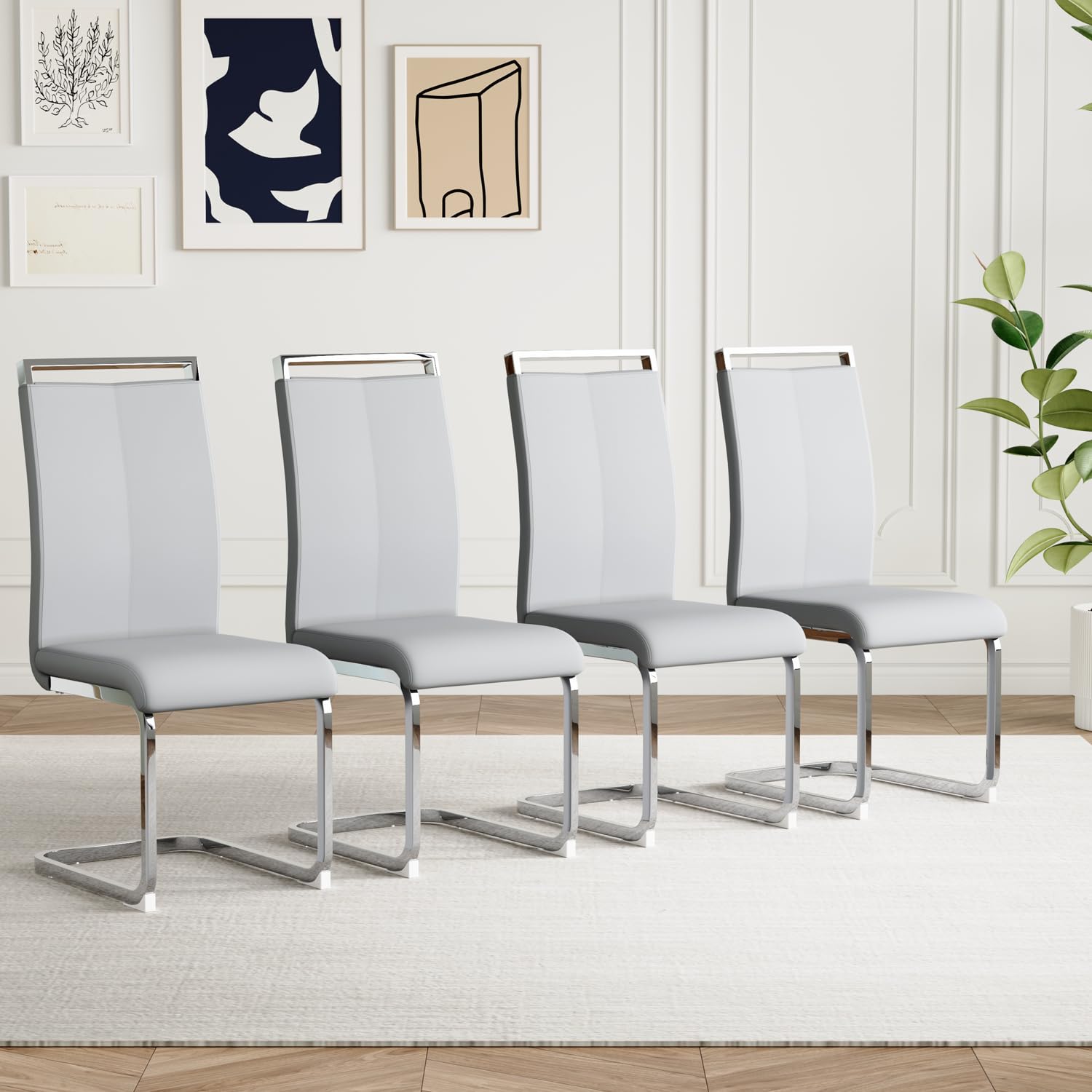 AZmac Modern Leather Dining Chairs Set of 4,Armless Kitchen Chairs,Dining Room Chairs with Upholstered Padded Seat and Sturdy Ch