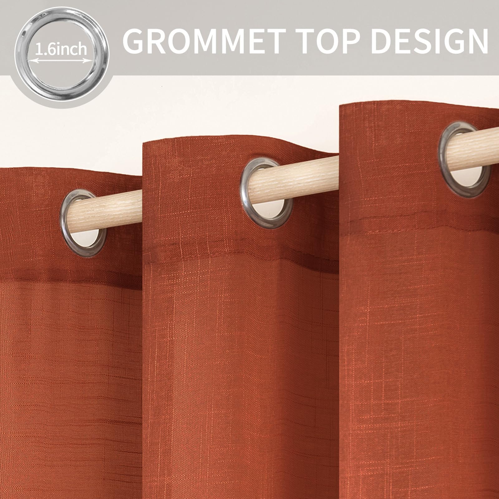 Miulee Burnt Orange 2 Panels 90 Inch Long Farmhouse Linen Sheer Window Curtains Elegant Terracotta Rust Fall Drapes Grommet Top