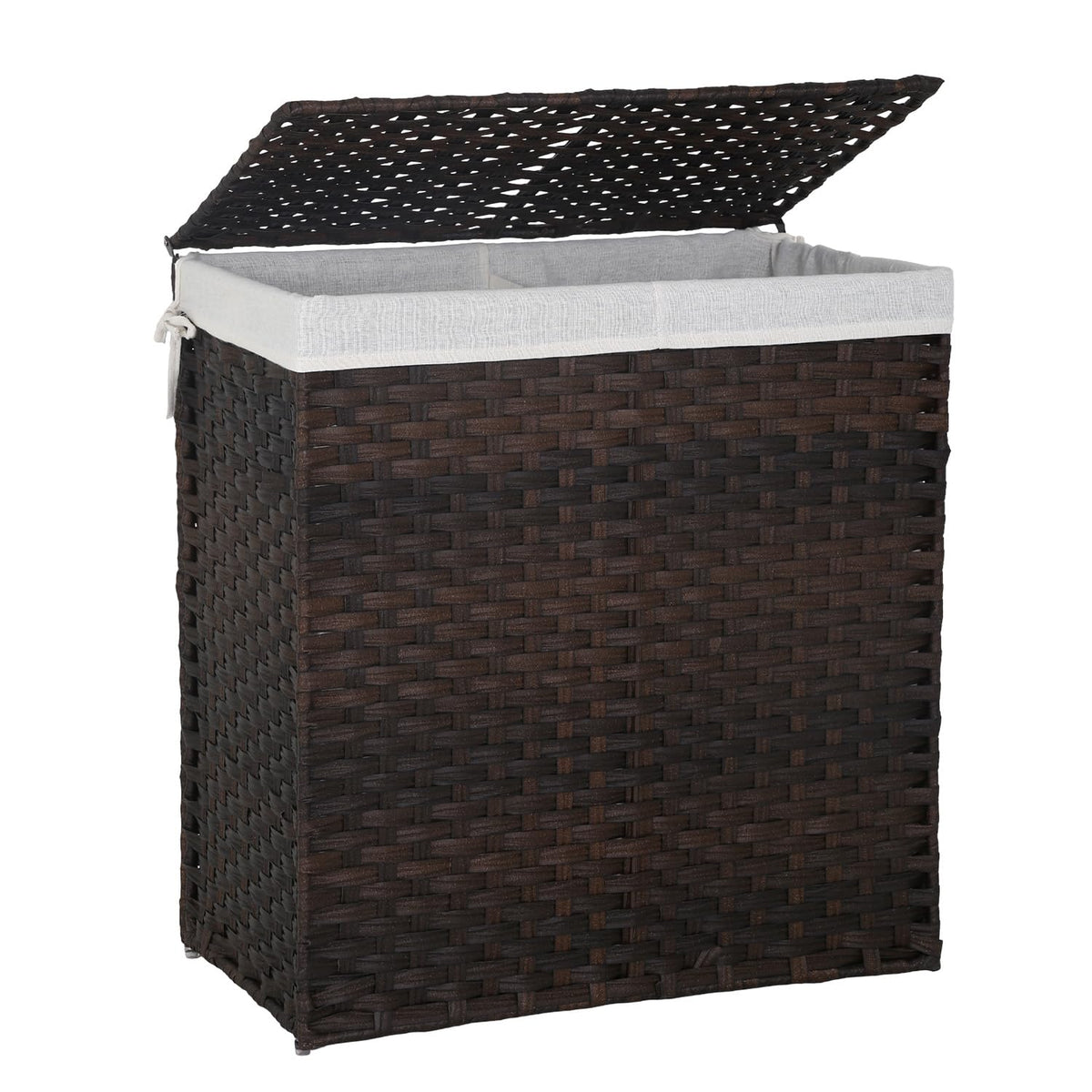 FDW Handwoven Laundry Hamper with Lid, 110L Foldable Rattan Clothes Basket with 2 Removable Liners & 6 Mesh Laundry Bags for Bat