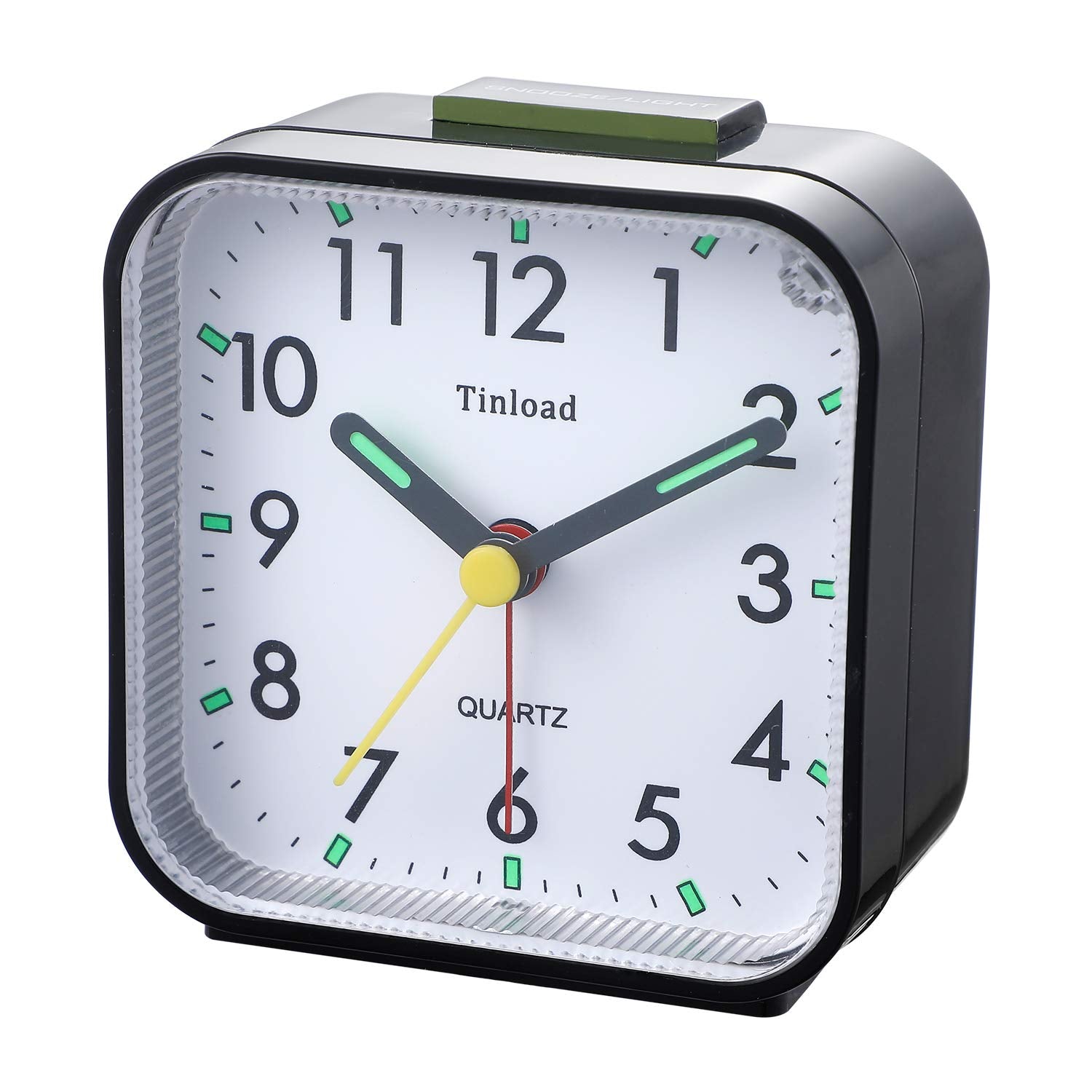 Tinload Small Battery Operated Analog Alarm Clock Silent Non Ticking, Ascending Beep Sounds, Snooze,Light Functions, Easy Set(Bl