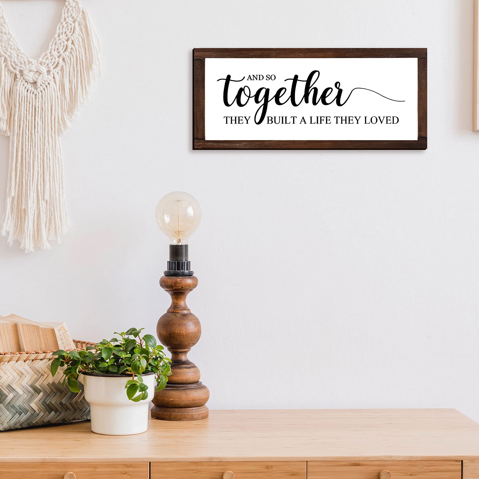 Together They Built A Life They Loved Sign 14 X 6.4 Inches Farmhouse Wall Decor Rustic Modern Framed Wood Sign Hanging Plaque Fo