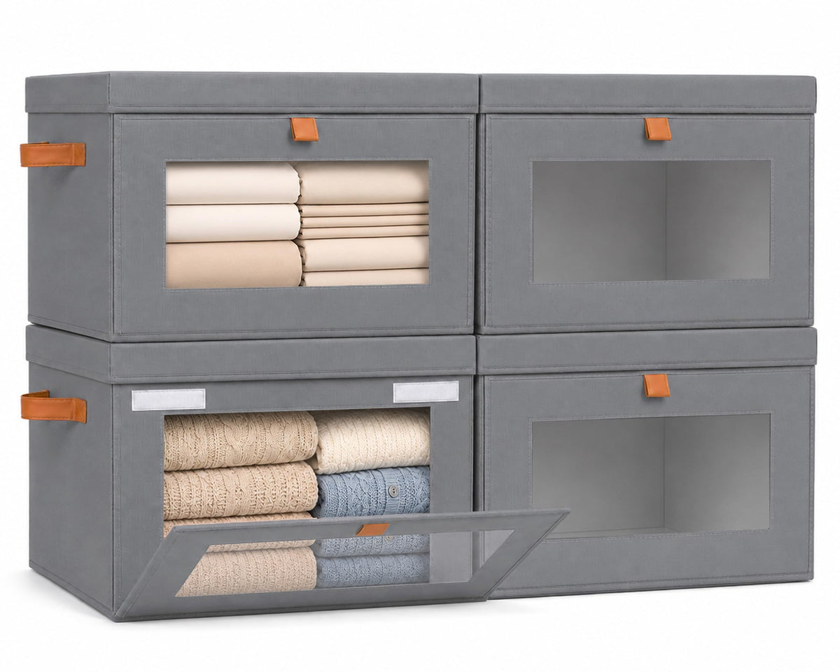 combocube Storage Bins with Lids, 4 Pack Large Fabric Closet Organizer